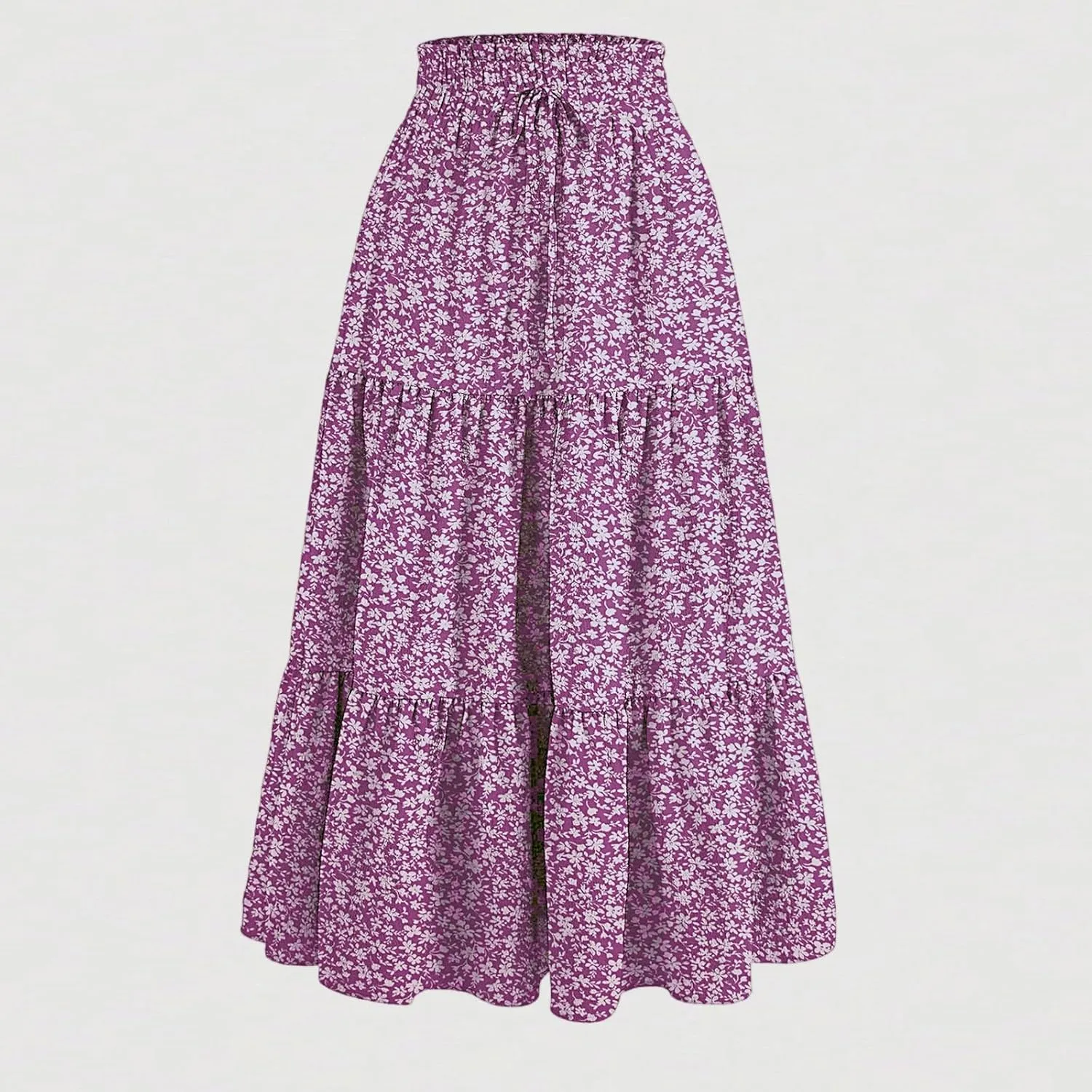 Floral Pleated Skirts for Women Midi Length Summer Casual Boho Renaissance Flowy Plus Size Tiered A Line Skirt