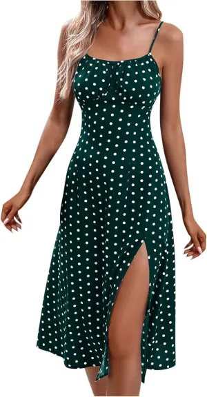 Floral Print Dresses for Women Short Sleeve Boho Dresses Square Neck Split Midi Dresses Spaghetti Strap Dresses 2025