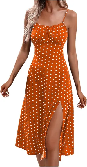 Floral Print Dresses for Women Short Sleeve Boho Dresses Square Neck Split Midi Dresses Spaghetti Strap Dresses 2025