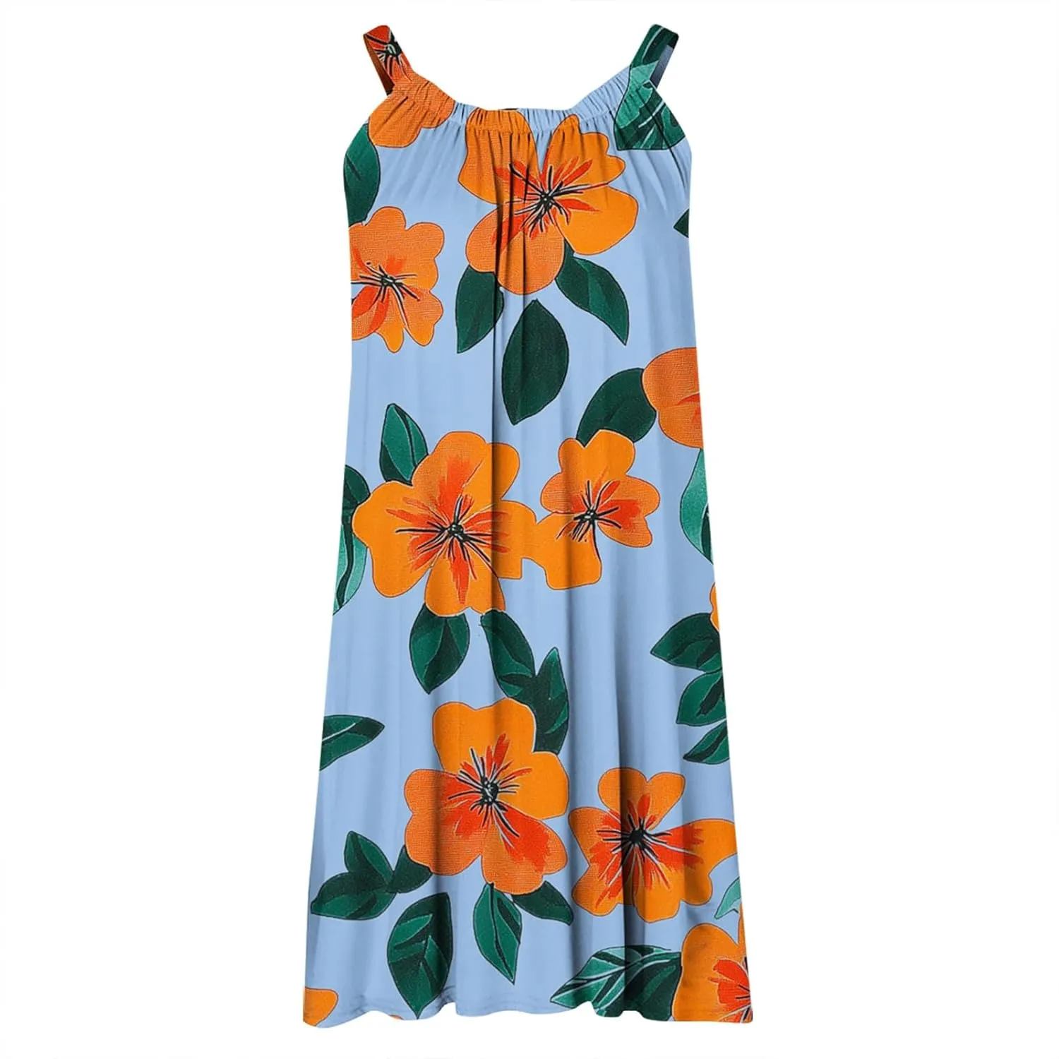 Floral Printed Midi Tank Dress for Women Sleeveless Summer Boho Dresses Loose Fit Beach Cover Ups Sundress