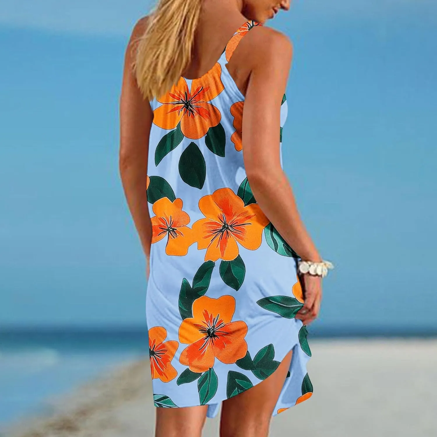 Floral Printed Midi Tank Dress for Women Sleeveless Summer Boho Dresses Loose Fit Beach Cover Ups Sundress