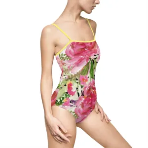Floral Rose Women's One-piece Swimsuit, Floral Print Best Women's One-piece Unpadded Swimsuit (US Size: XS-3XL)