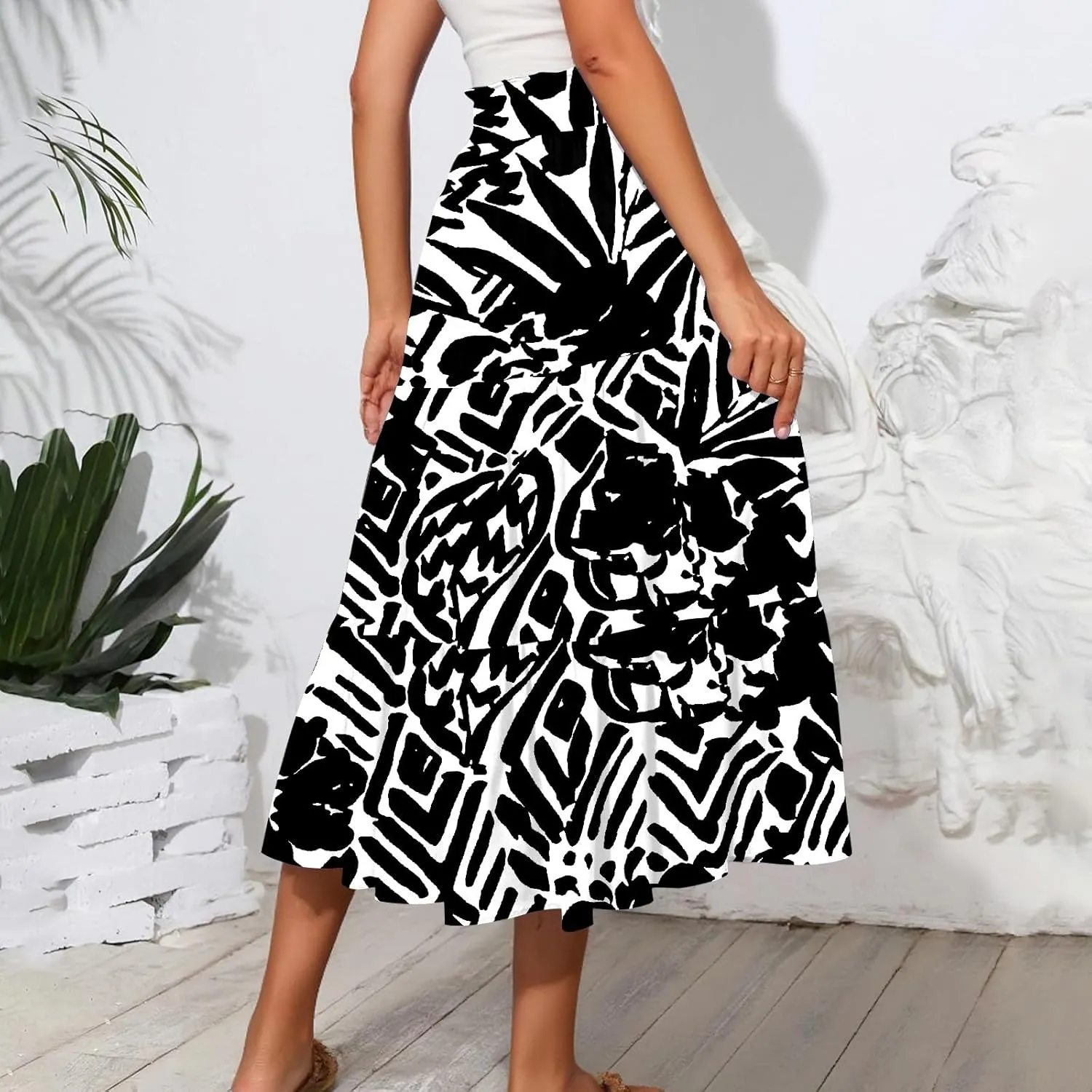 Floral Skirts for Women Summer Loose Casual Trendy Drawstring Flowy Beach Vacation Boho Maxi Skirt, S-2XL