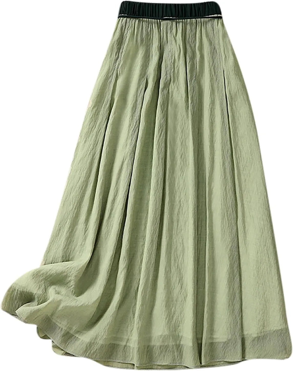 Flowy Midi Skirt for Women Elastic High Waisted Casual Tie-up Solid Color Summer A Line Waistband Skirts