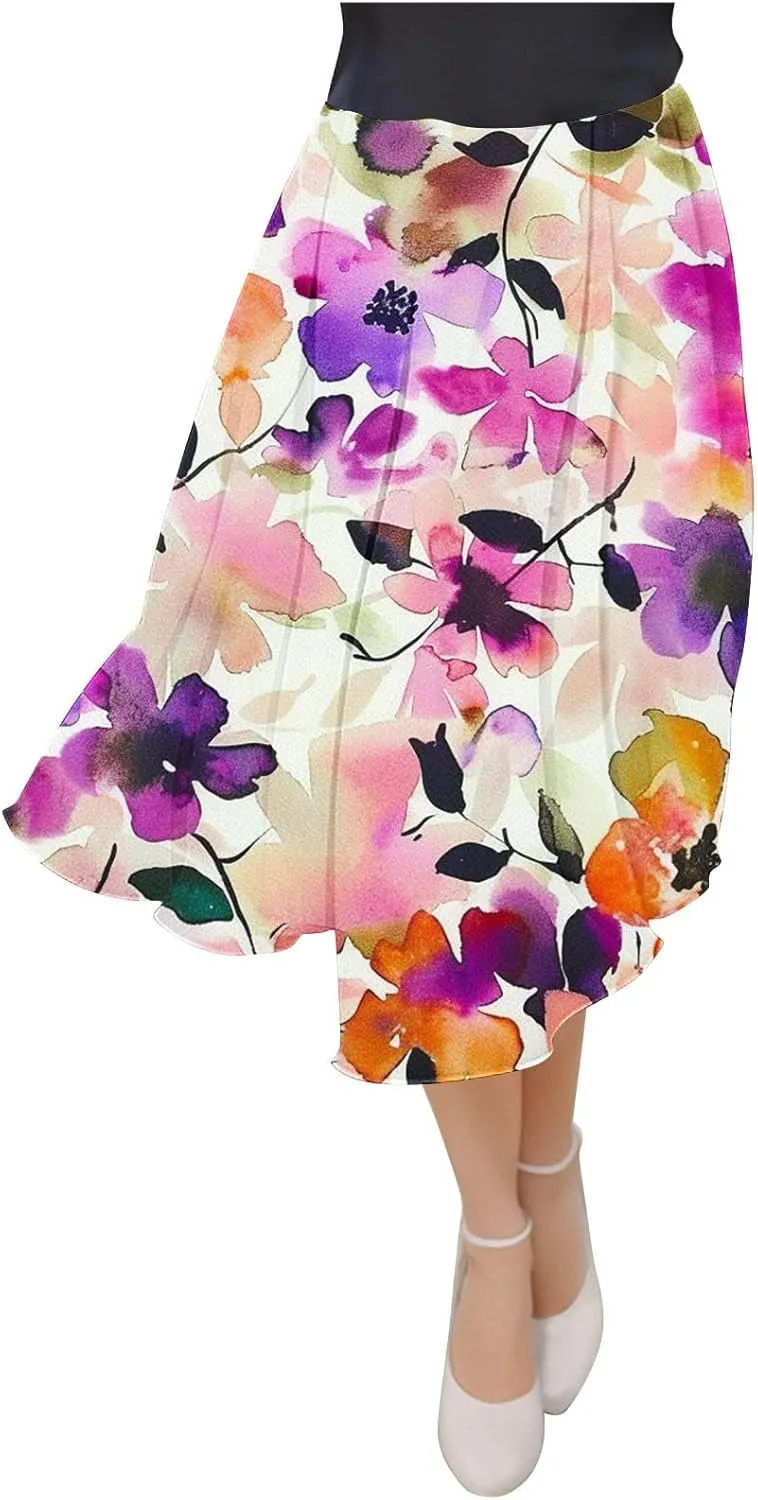 Flowy Skirts for Women Summer Casual Floral Printed Elastic High Waist A-Line Boho Beach Vacation Midi Skirts