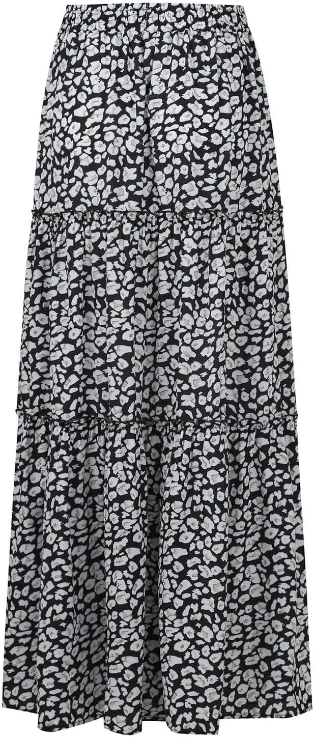 Flowy Tiered Maxi Skirts for Women 2025 Trendy Summer Vacation Boho Long Floral Skirt Elastic Drawstring A Line Skirt