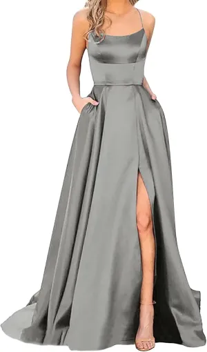 Formal Dresses for Women 2024 Summer Plus Size Sleeveless Side Slit Satin Cocktail Wedding Guest Maxi Dress for Curvy Women