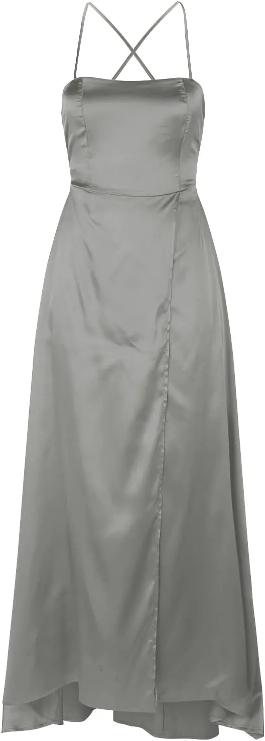 Formal Dresses for Women 2024 Summer Plus Size Sleeveless Side Slit Satin Cocktail Wedding Guest Maxi Dress for Curvy Women