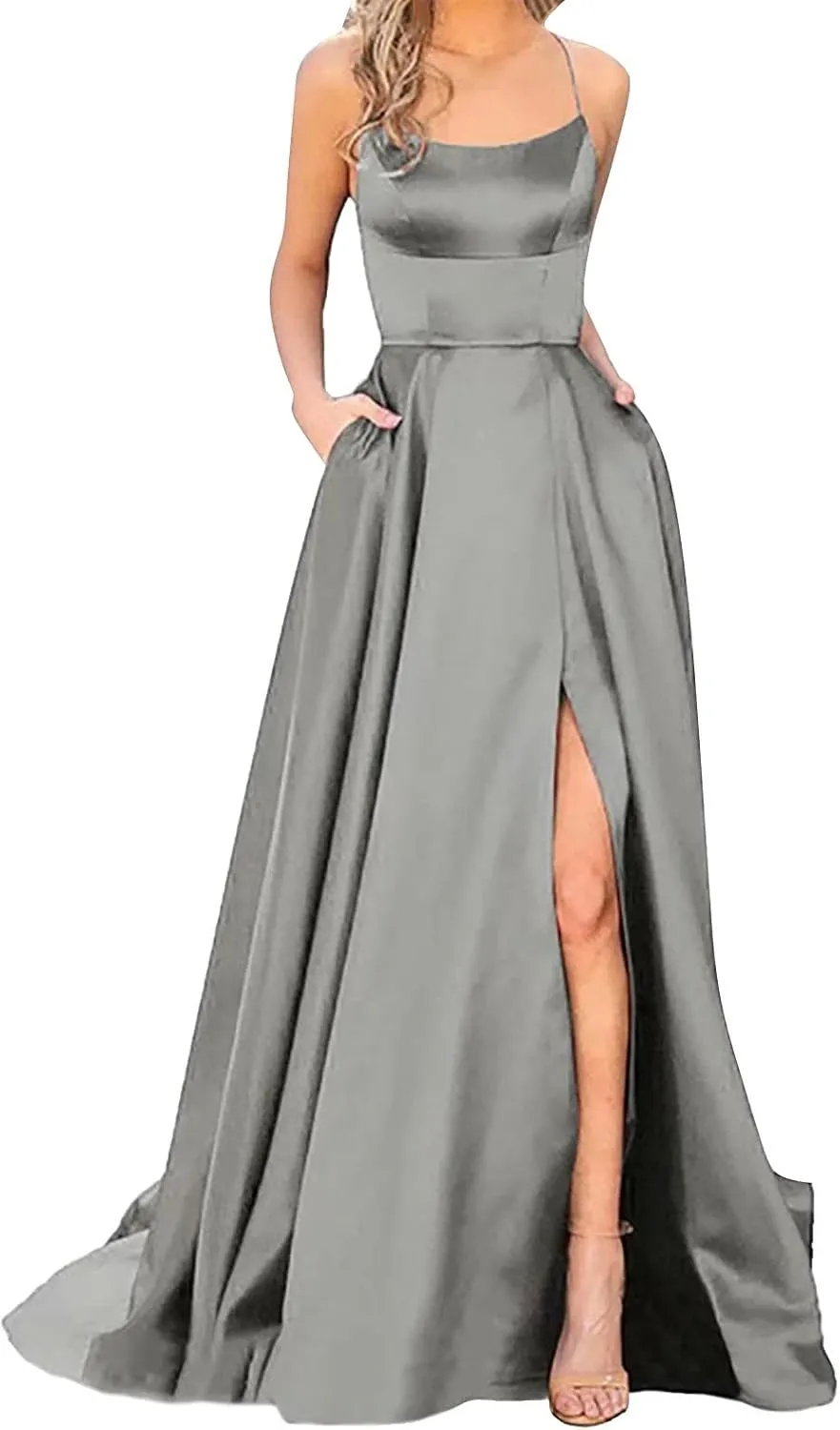 Formal Dresses for Women 2024 Summer Plus Size Sleeveless Side Slit Satin Cocktail Wedding Guest Maxi Dress for Curvy Women