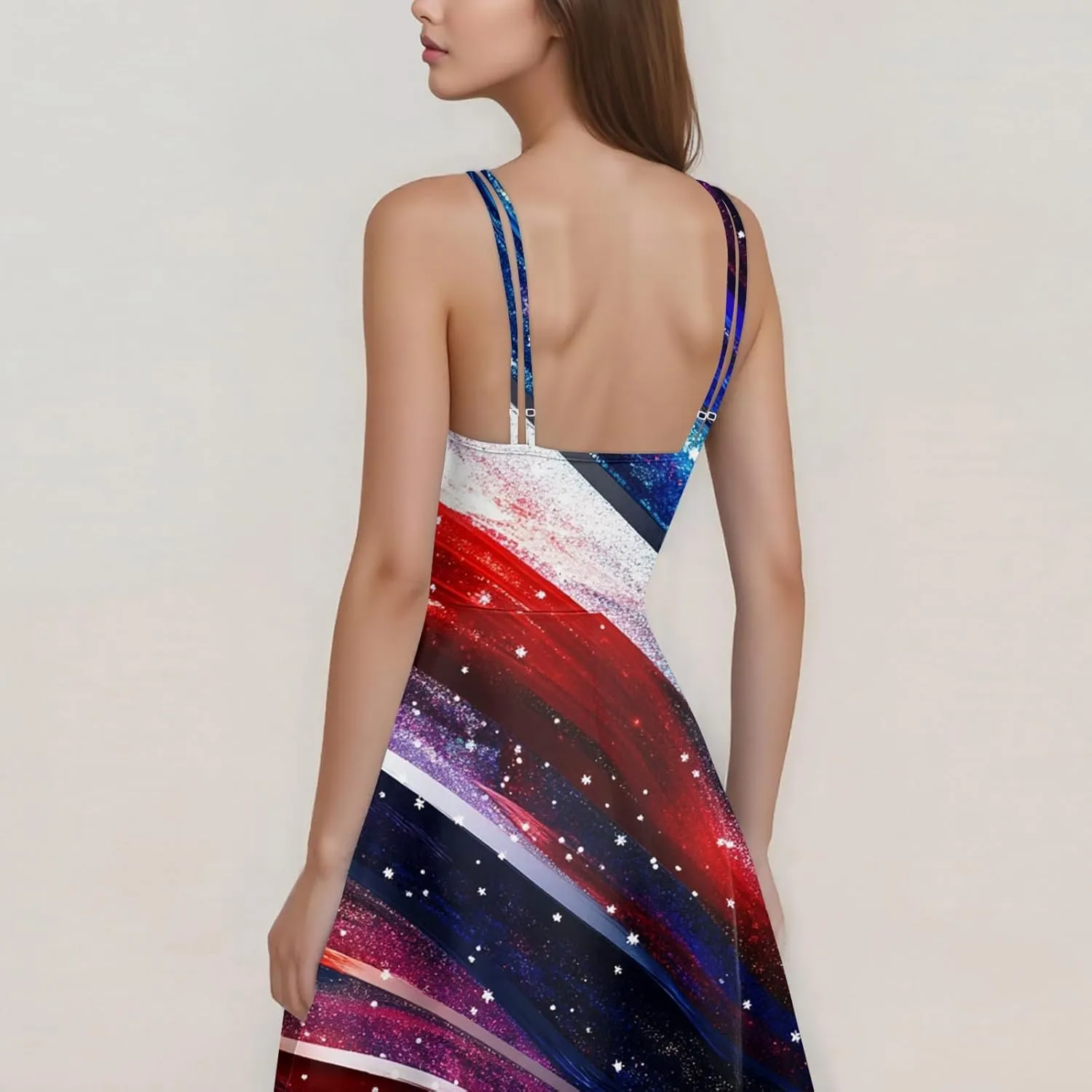 Fourth of July Dresses for Women Midi Red White and Blue Dress Sleeveless Patriotic Dresses Holiday Festival Dress