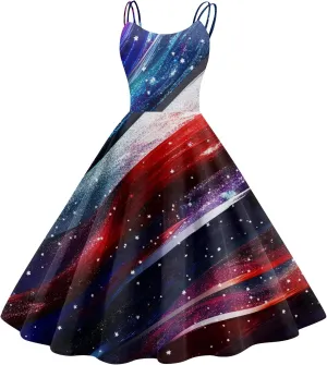 Fourth of July Dresses for Women Midi Red White and Blue Dress Sleeveless Patriotic Dresses Holiday Festival Dress