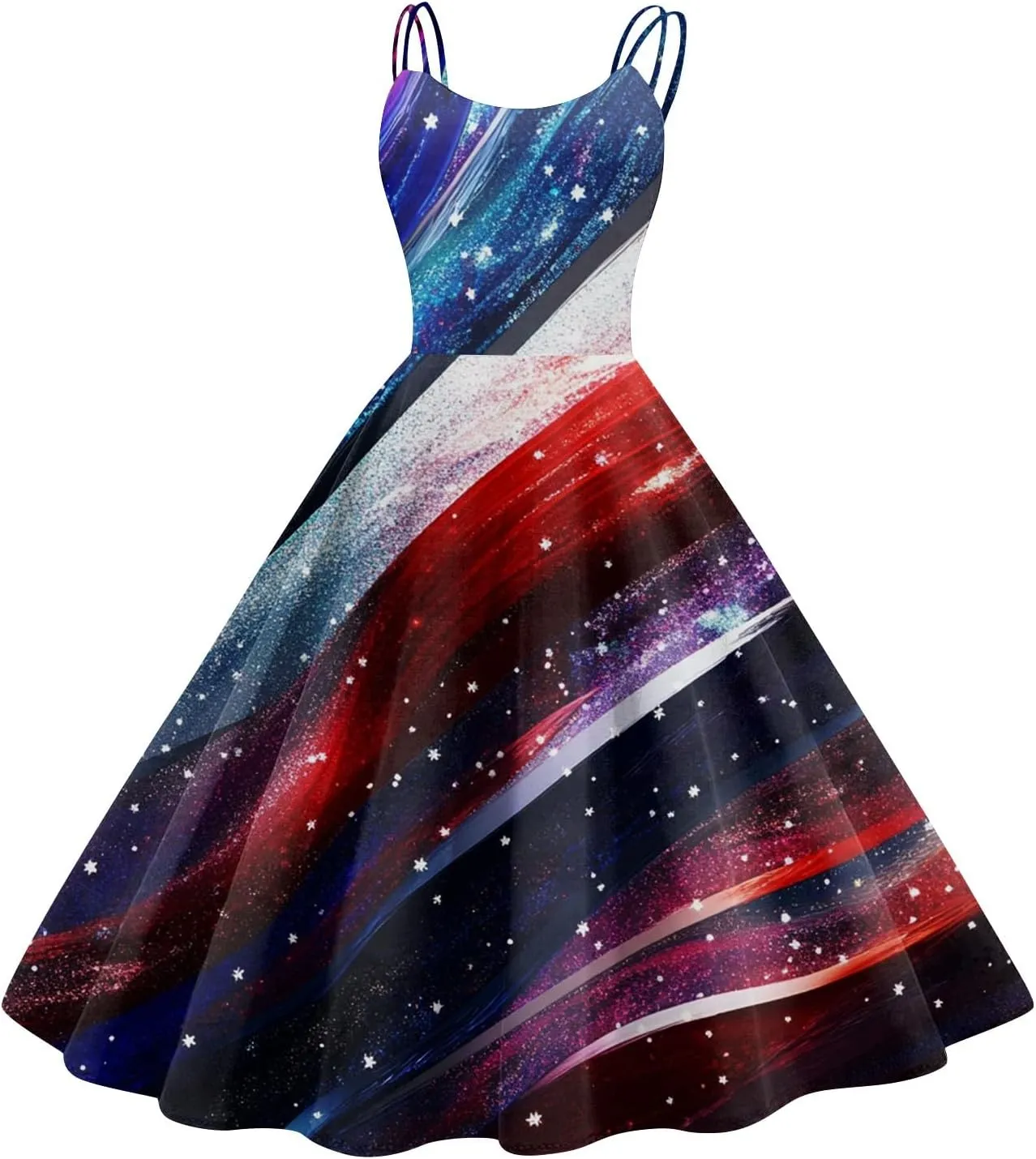 Fourth of July Dresses for Women Midi Red White and Blue Dress Sleeveless Patriotic Dresses Holiday Festival Dress