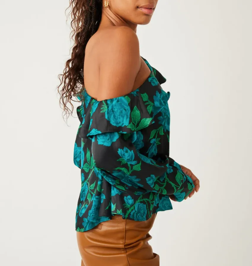 Free People These Nights Blouse in Teal - FINAL SALE