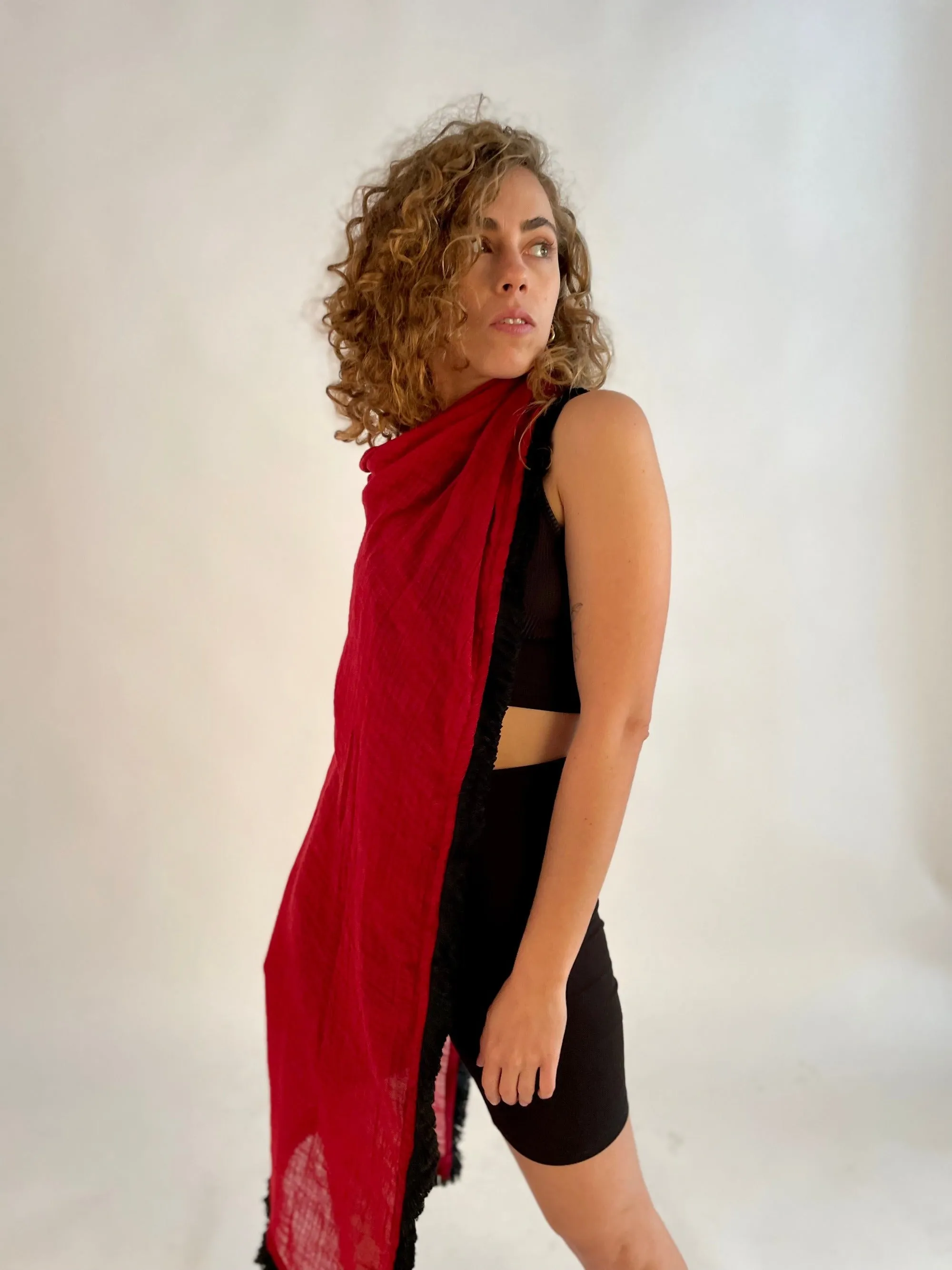 Fringe Scarf -  Cherry Red
