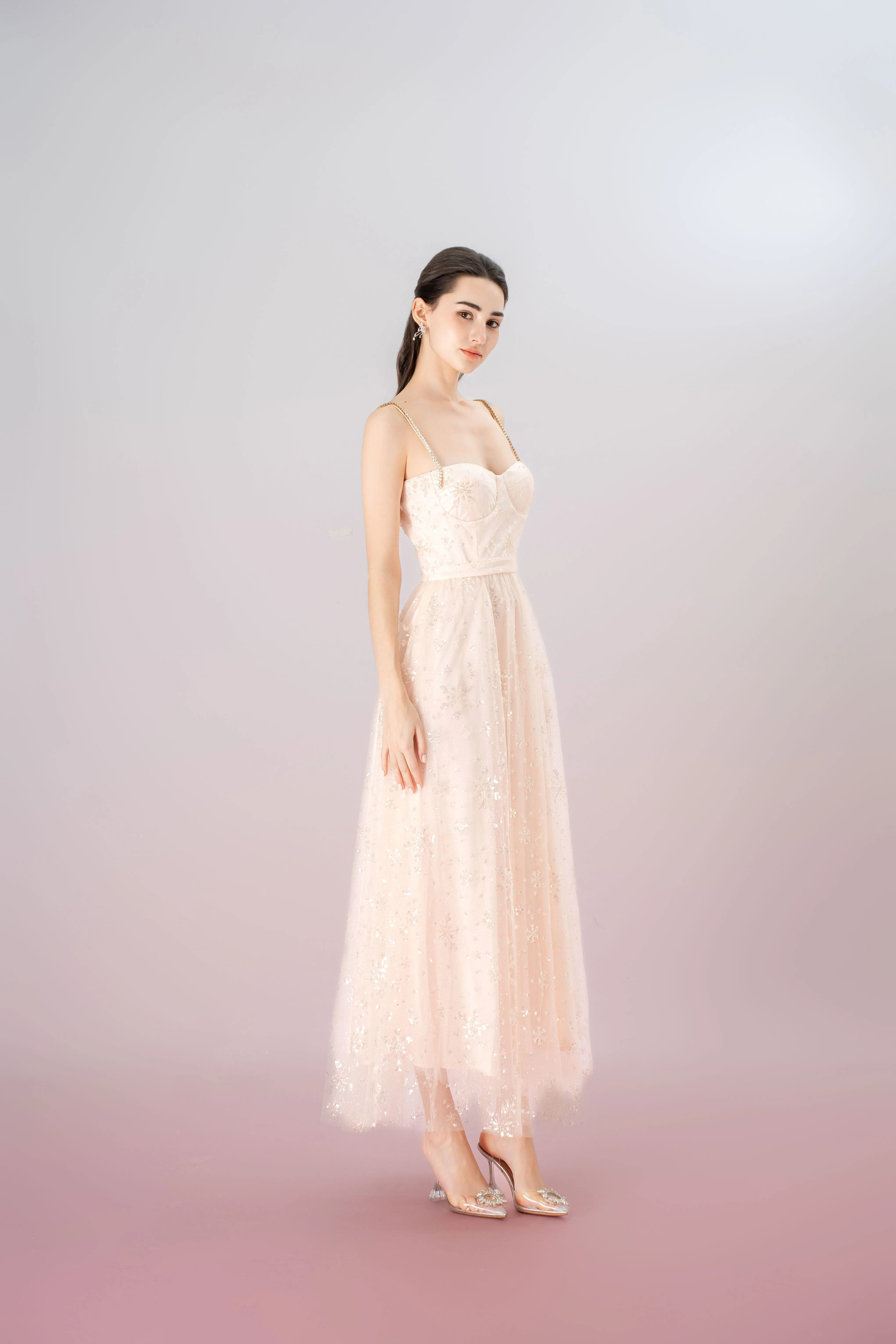 Fronia Pink Snowflake Long Dress