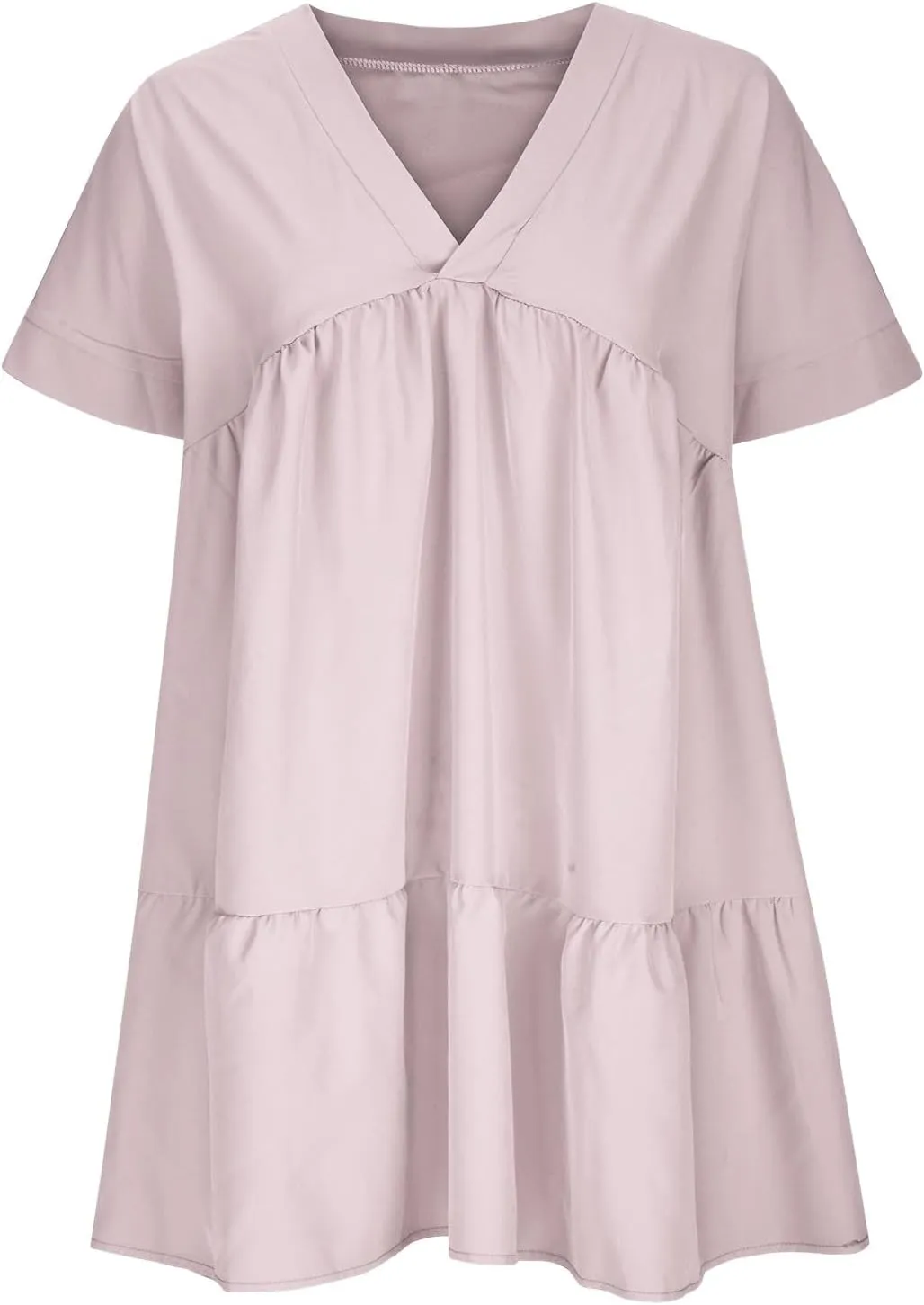 FZYLQY Womens Casual Dresses Short Sleeve V Neck Tiered Mini Dress Loose Fit Comfy Ruffle Swing Dress Trendy Beach Sundress