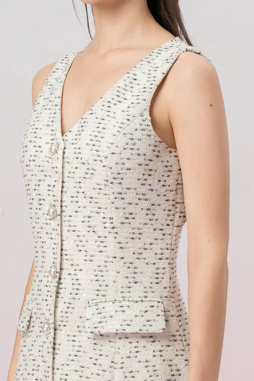 Geertje White Tweed Button Down Dress