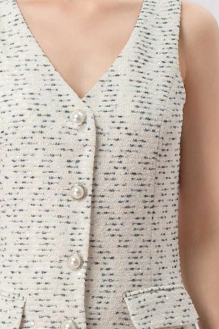 Geertje White Tweed Button Down Dress
