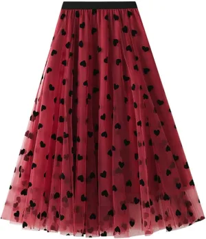 Geometric Print Skirt Women Purple Black Blue Long Midi Length Tulle Pleated Skirt