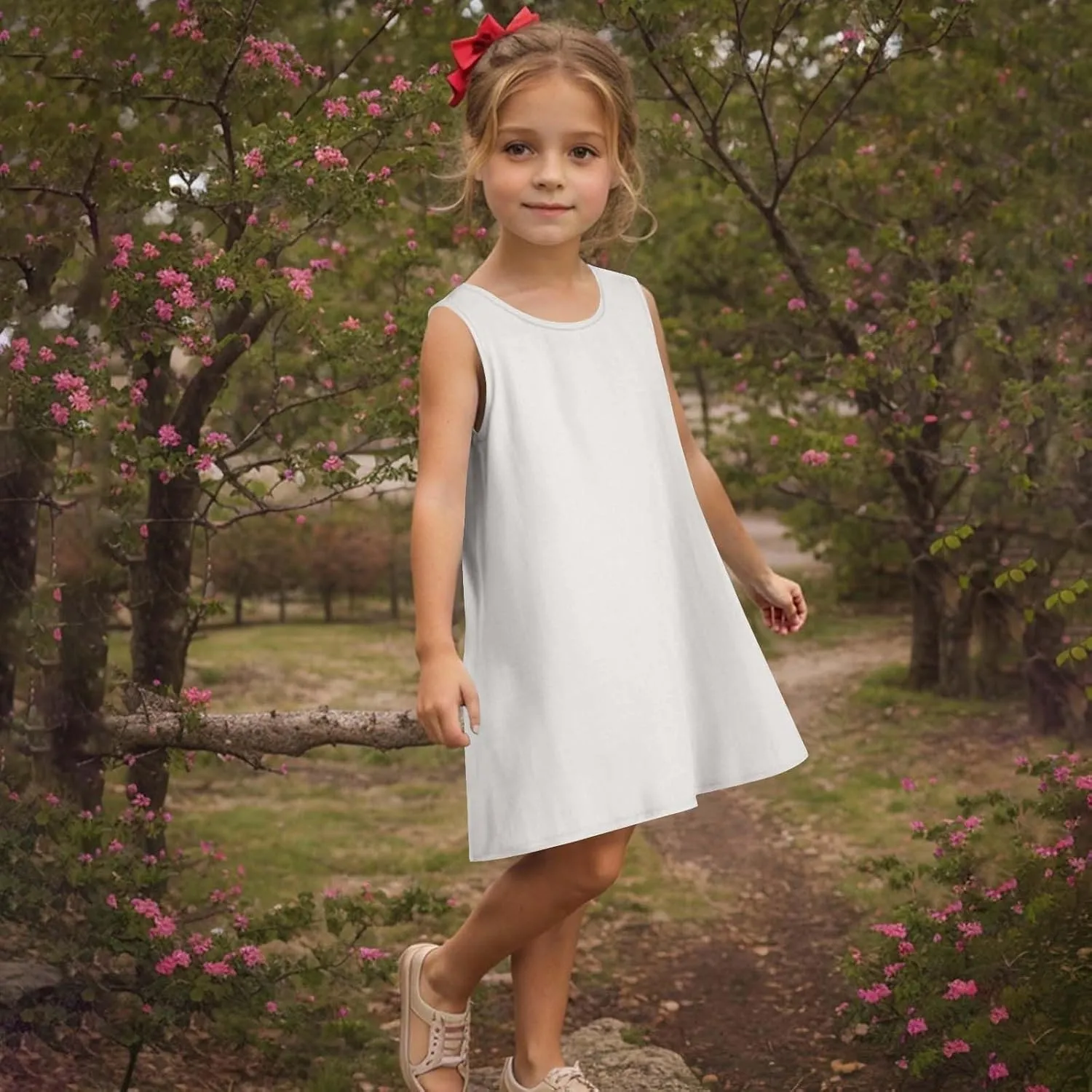 Girls Dress Cute Sleeveless Round Neck Pleated Mini Dress Casual 2025 Summer Beach Vacation Little Girls Dresses 1-7T