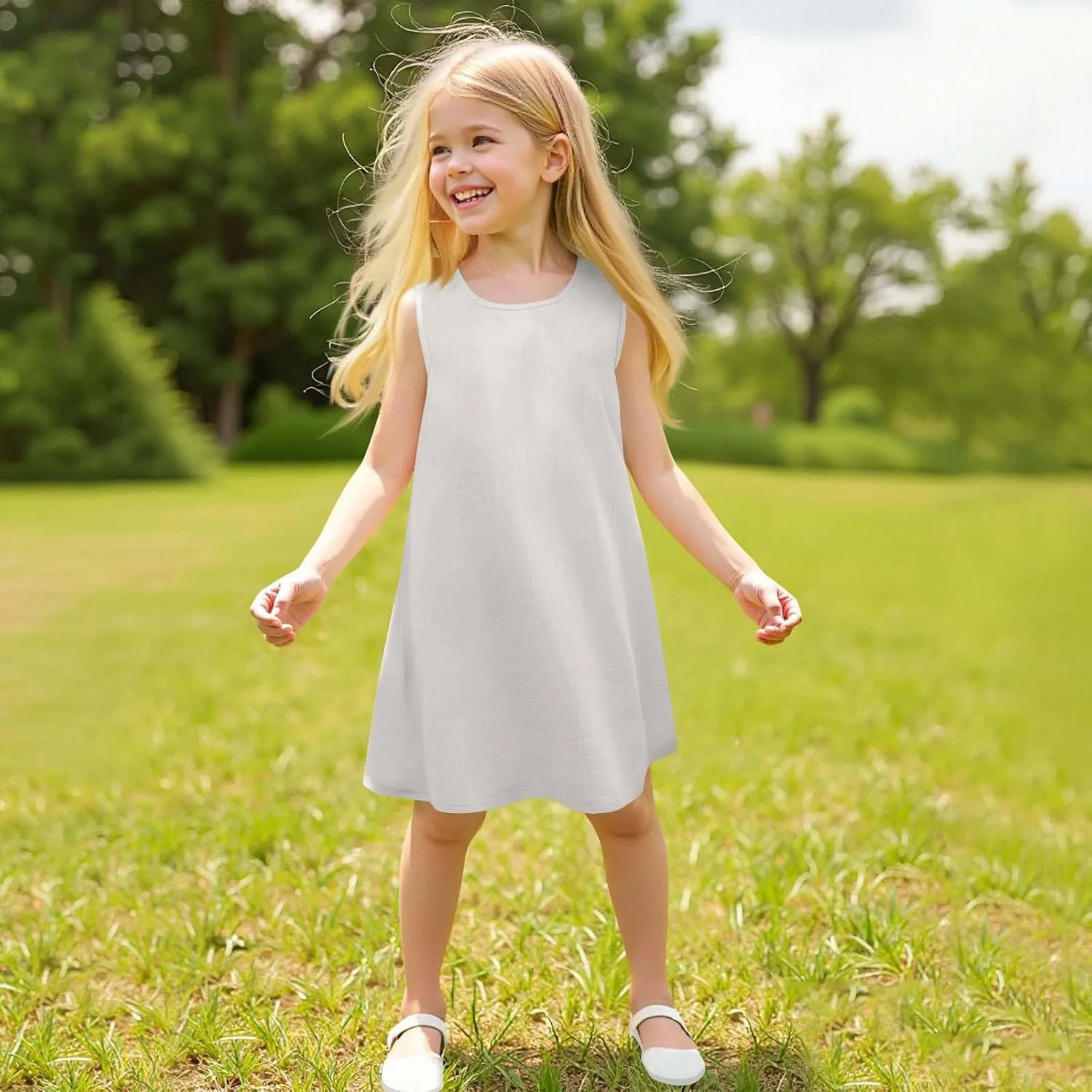 Girls Dress Cute Sleeveless Round Neck Pleated Mini Dress Casual 2025 Summer Beach Vacation Little Girls Dresses 1-7T