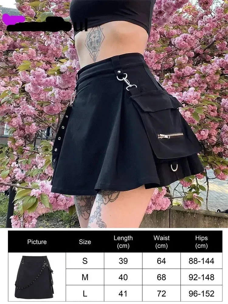 Gothic Mini Skirts Black High Waist Women Skirt 2024 New Y2k Style Harajuku Punk Goth Dark Grunge Streetwear Female Clothes