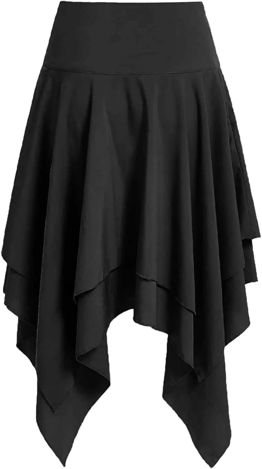 Gothic Skirts for Women Vintage Renaissance Skirt Lace Up A Line Skirt Flowy Asymmetrical Skirts Layered Fairy Skirt