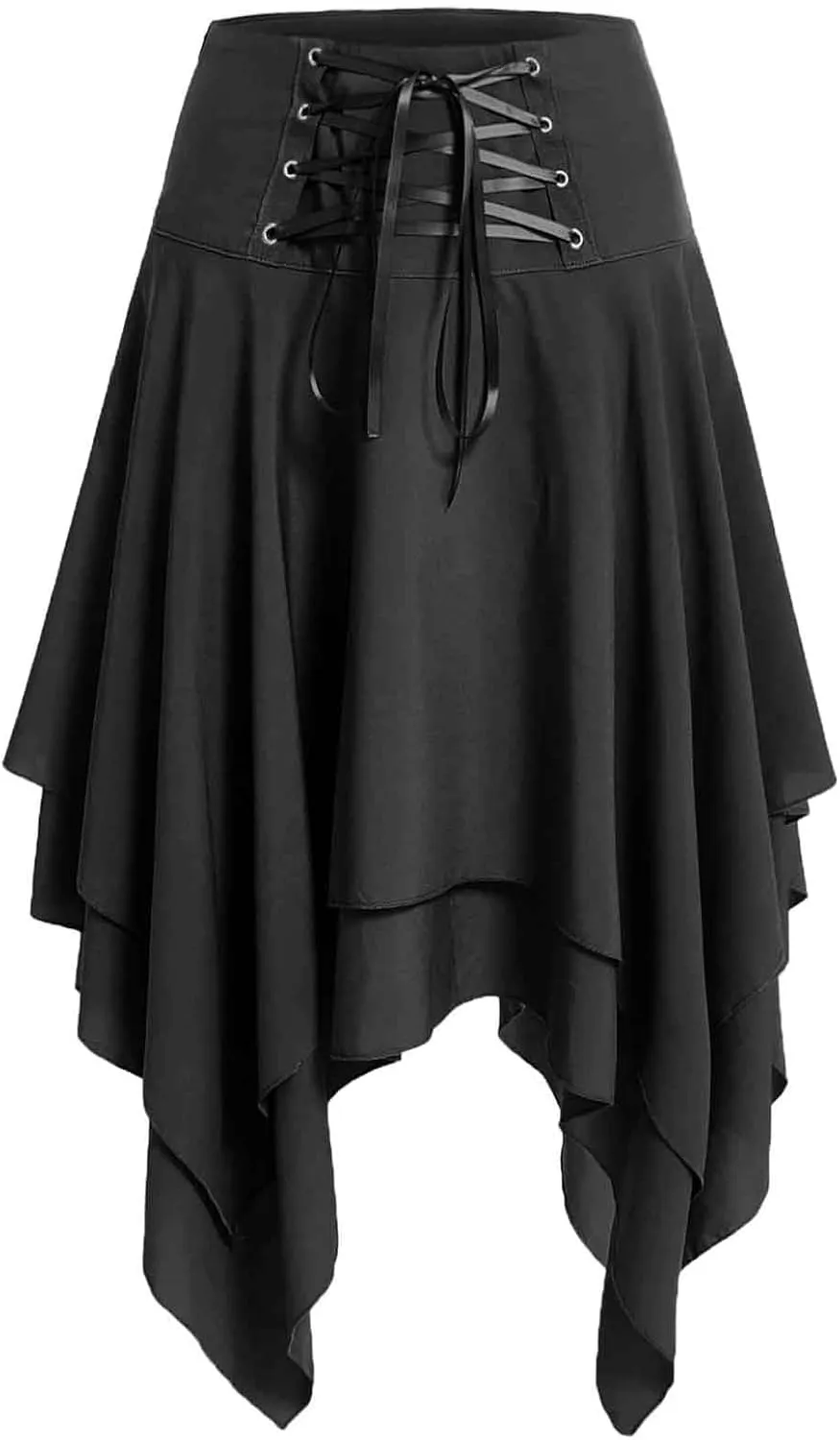 Gothic Skirts for Women Vintage Renaissance Skirt Lace Up A Line Skirt Flowy Asymmetrical Skirts Layered Fairy Skirt