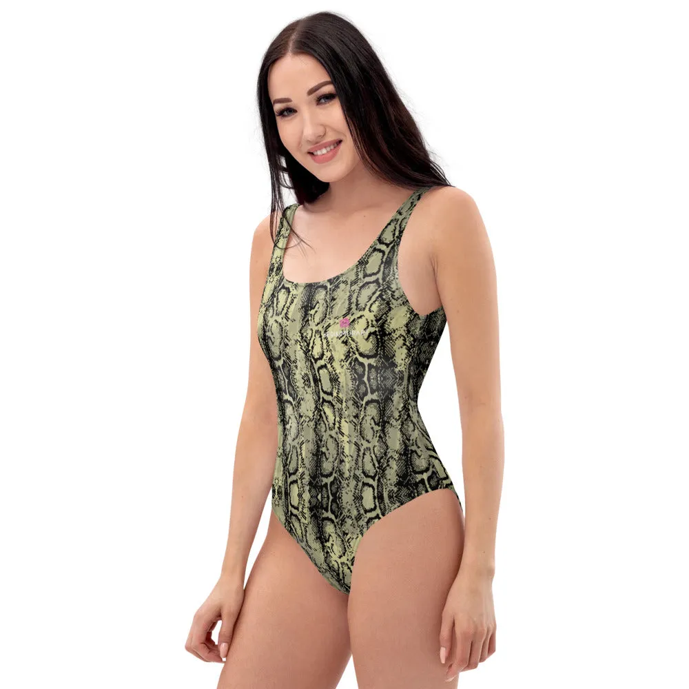 Green Snake Print Swimsuits, Snake Print Best Women's One-Piece Swimsuit-Made in USA/EU/MX