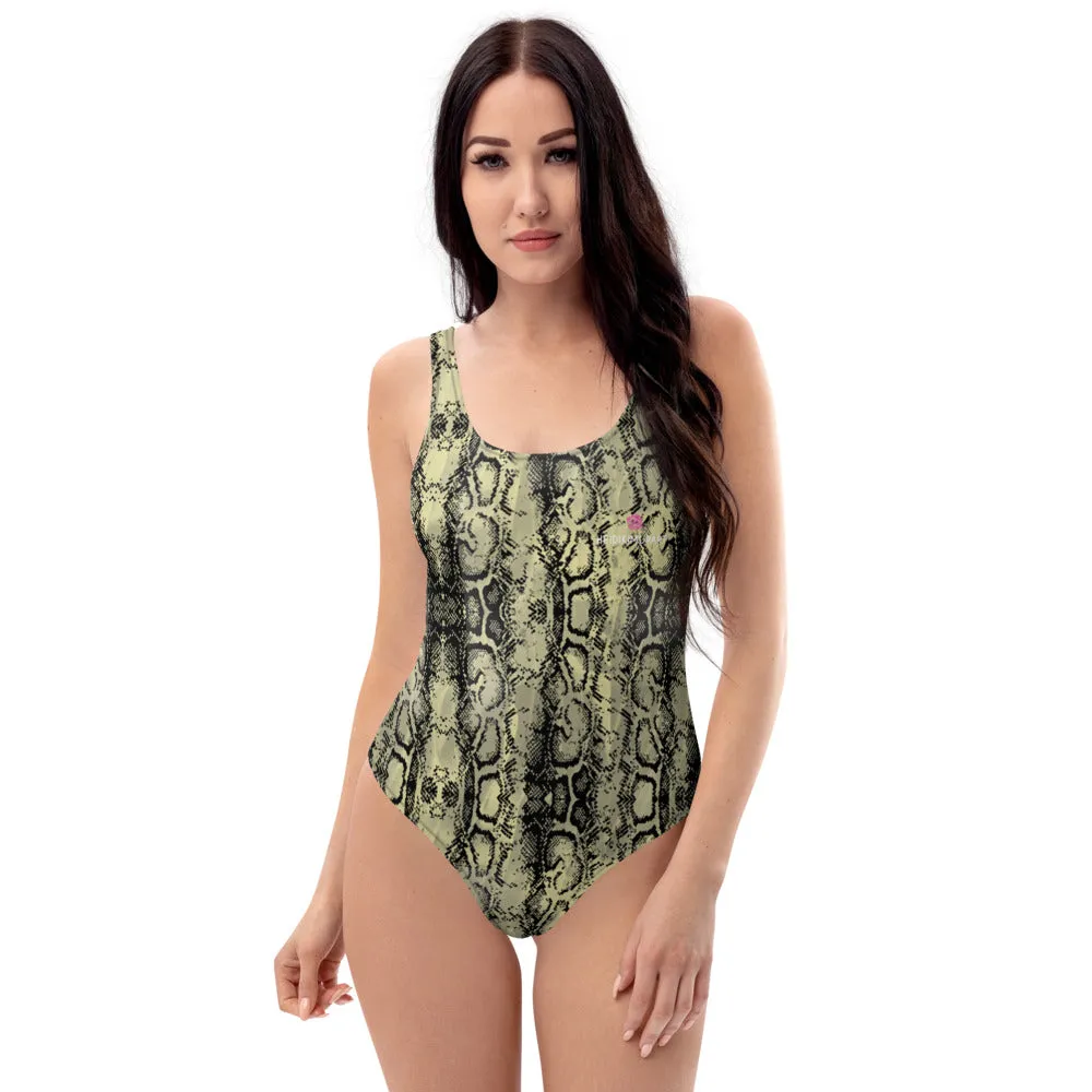Green Snake Print Swimsuits, Snake Print Best Women's One-Piece Swimsuit-Made in USA/EU/MX