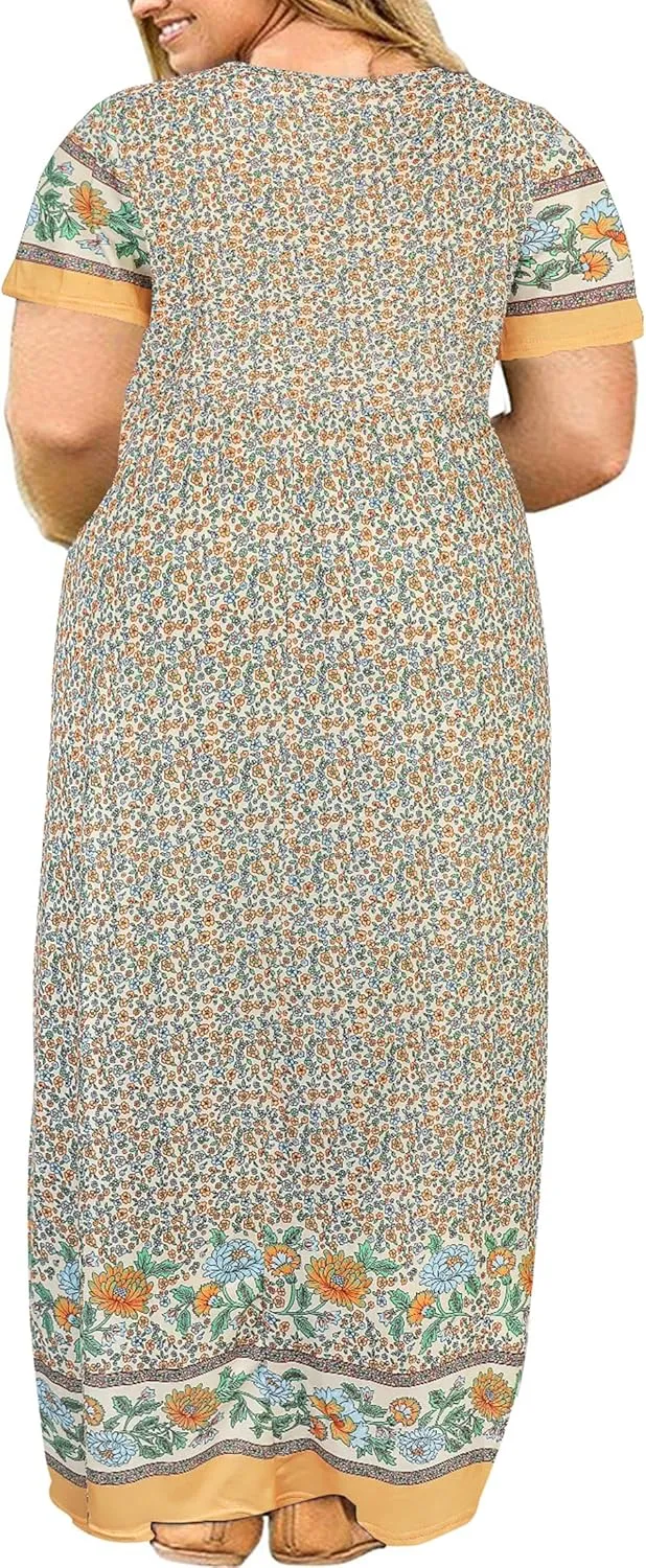 Halife Plus Size Dresses for Curvy Women Summer Casual Beach Long Maxi Dress with Pockets