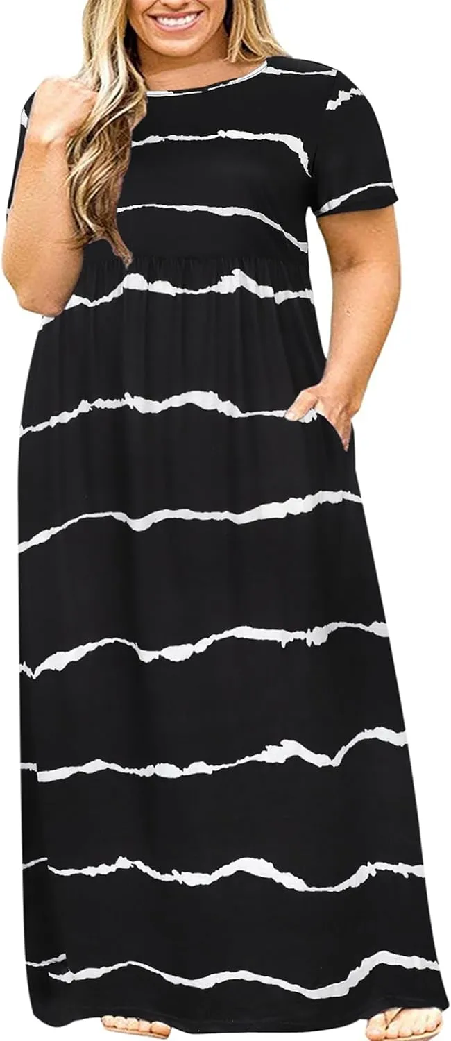Halife Plus Size Dresses for Curvy Women Summer Casual Beach Long Maxi Dress with Pockets