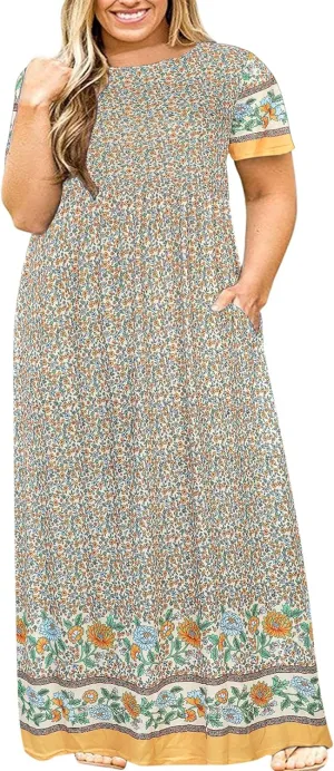 Halife Plus Size Dresses for Curvy Women Summer Casual Beach Long Maxi Dress with Pockets