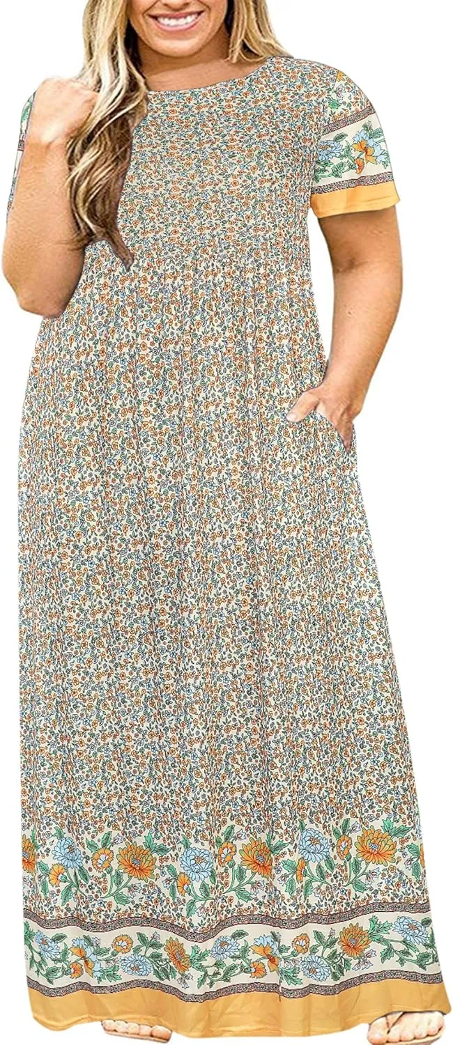 Halife Plus Size Dresses for Curvy Women Summer Casual Beach Long Maxi Dress with Pockets