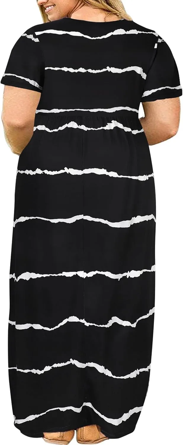 Halife Plus Size Dresses for Curvy Women Summer Casual Beach Long Maxi Dress with Pockets