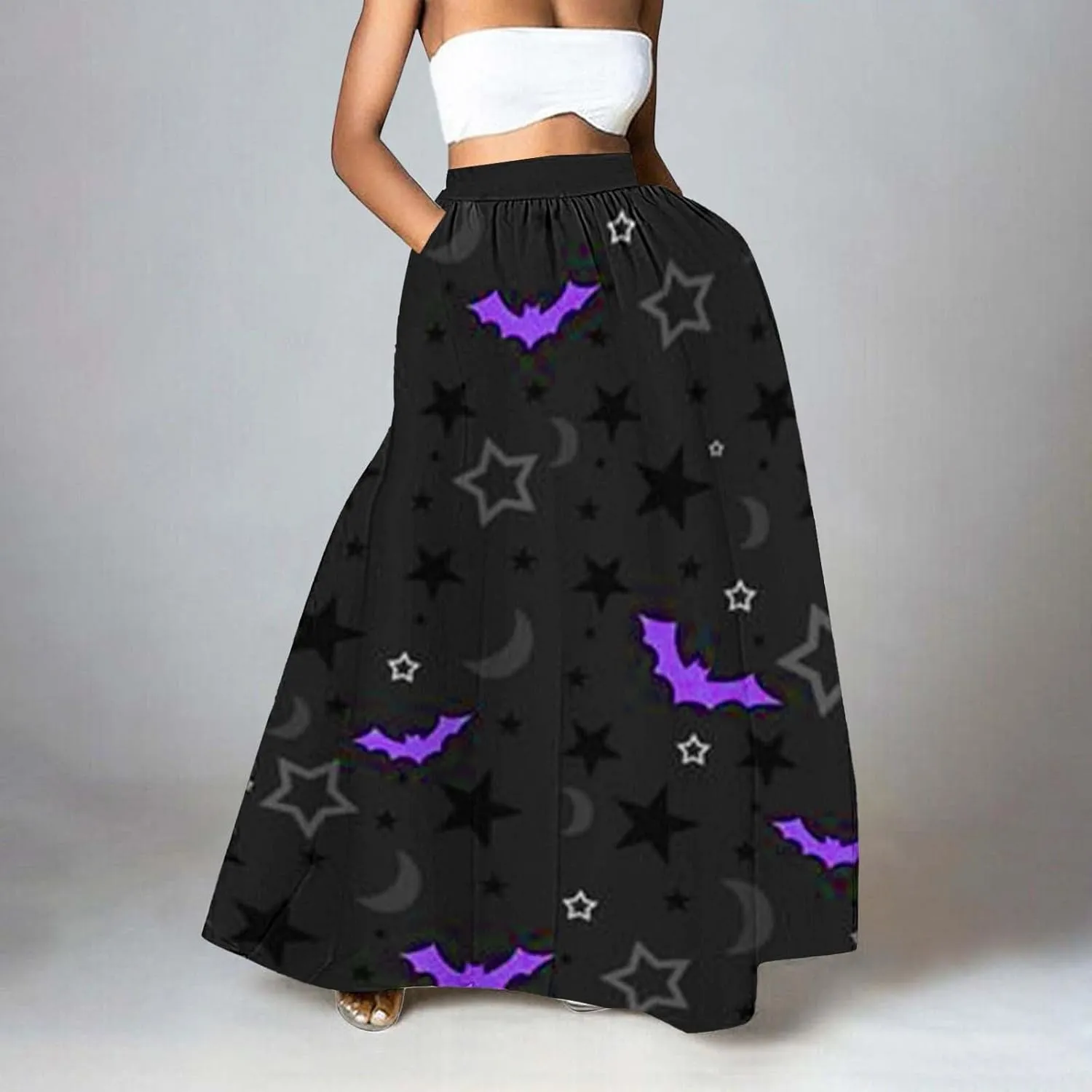 Halloween Skirts Skirt High Waist Party Beach Pocket Long Maxi Skirt Puffy Skirt Women Black Tutu Skirt Halloween