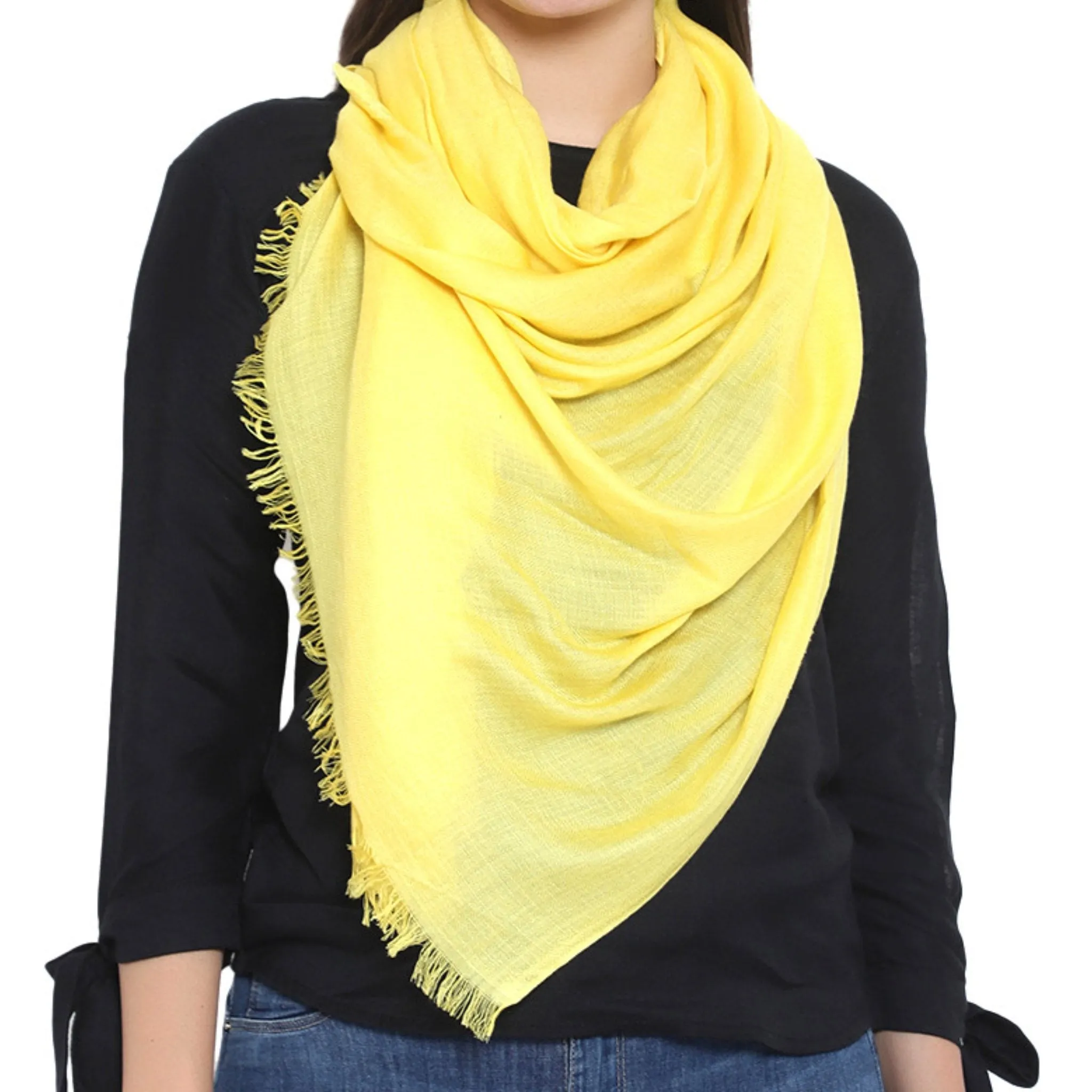 Handmade Pashmina Plain Diamond Weave Stole Scarf Shawl Wrap in Yellow