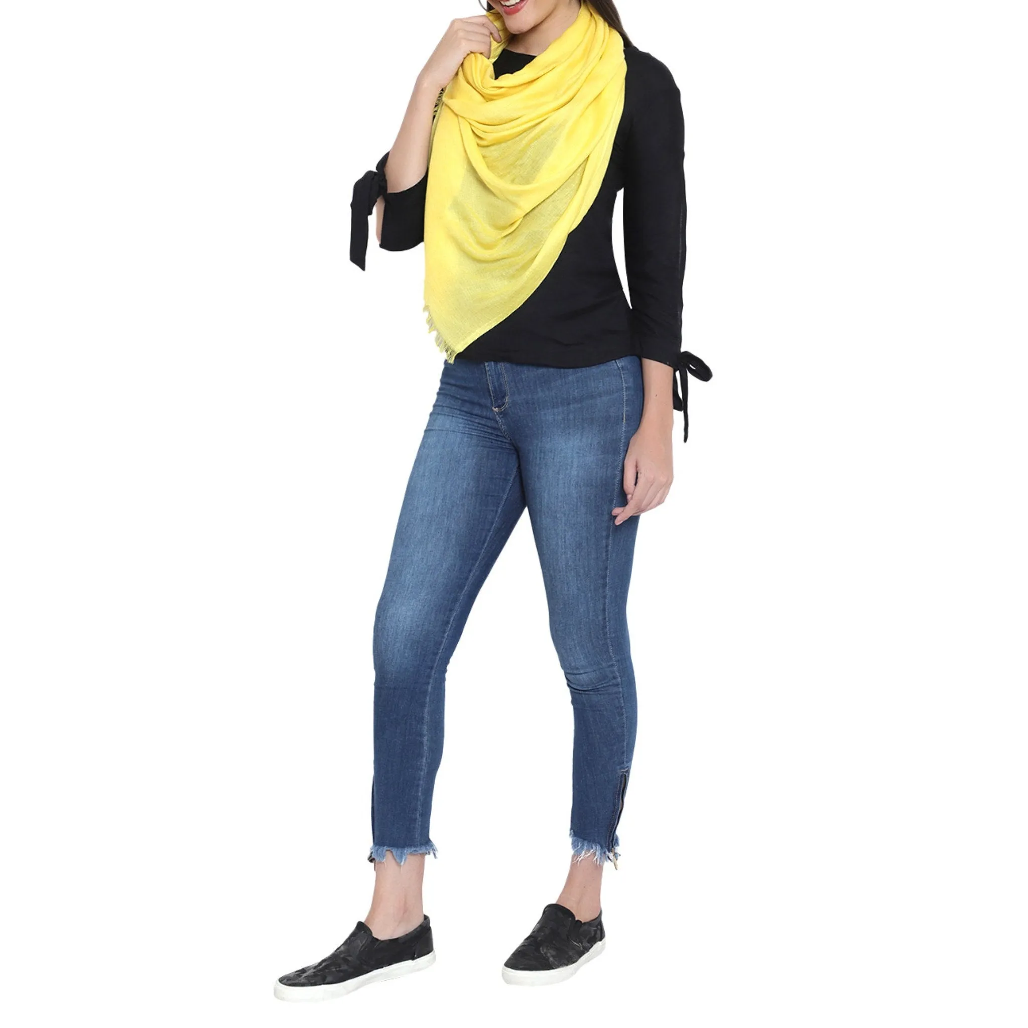 Handmade Pashmina Plain Diamond Weave Stole Scarf Shawl Wrap in Yellow