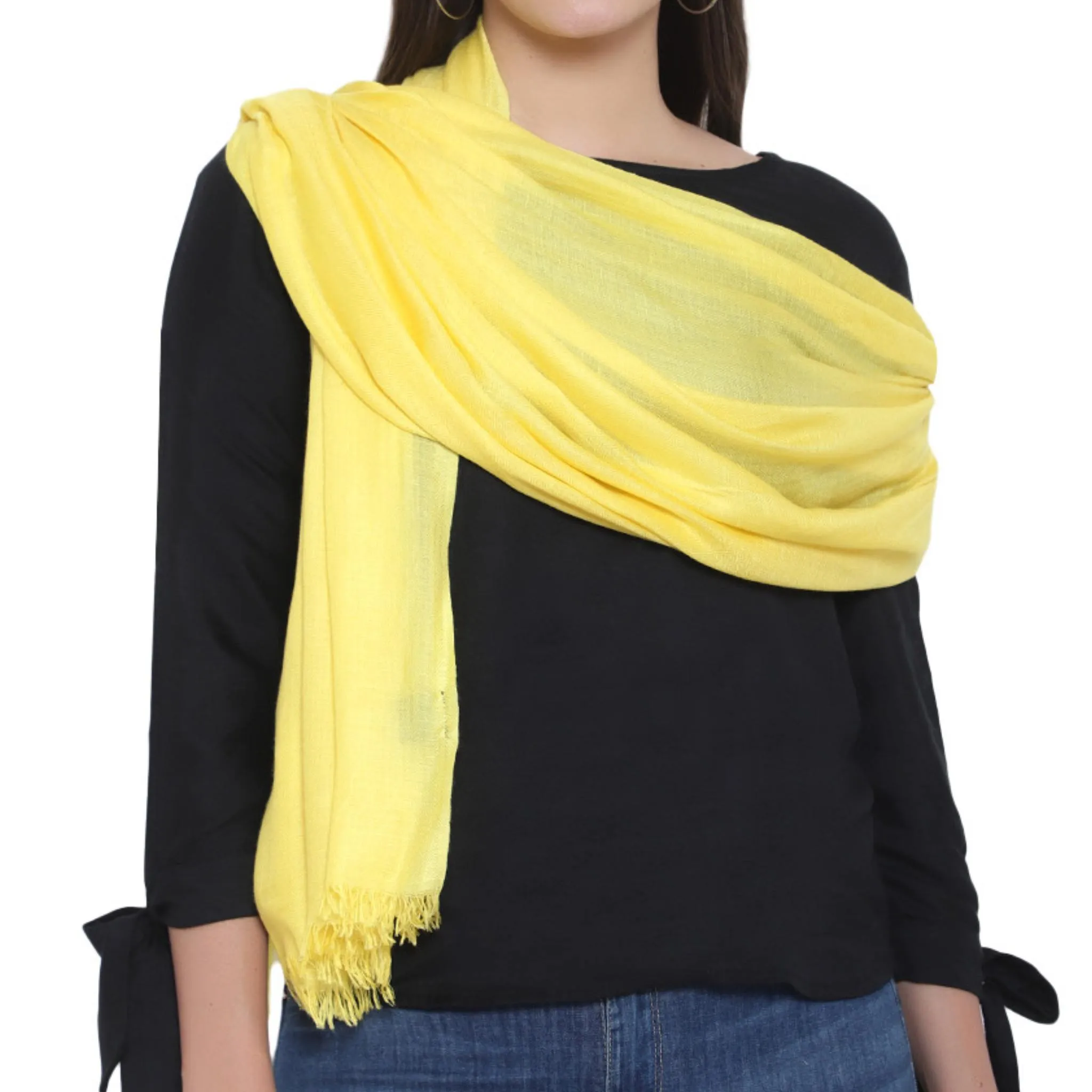 Handmade Pashmina Plain Diamond Weave Stole Scarf Shawl Wrap in Yellow