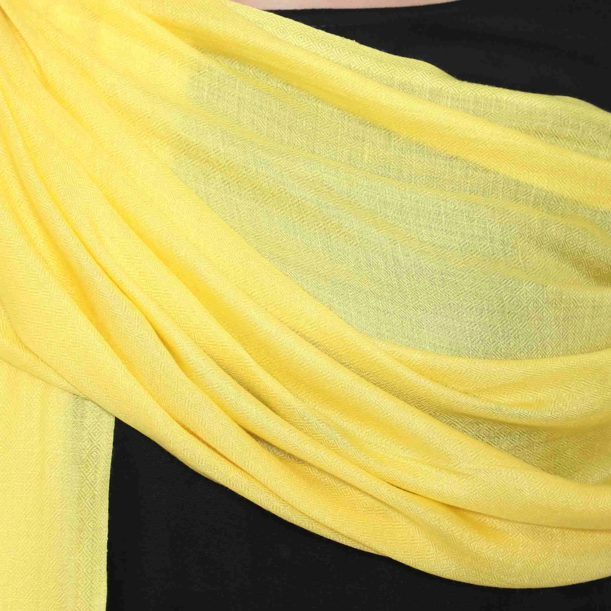 Handmade Pashmina Plain Diamond Weave Stole Scarf Shawl Wrap in Yellow