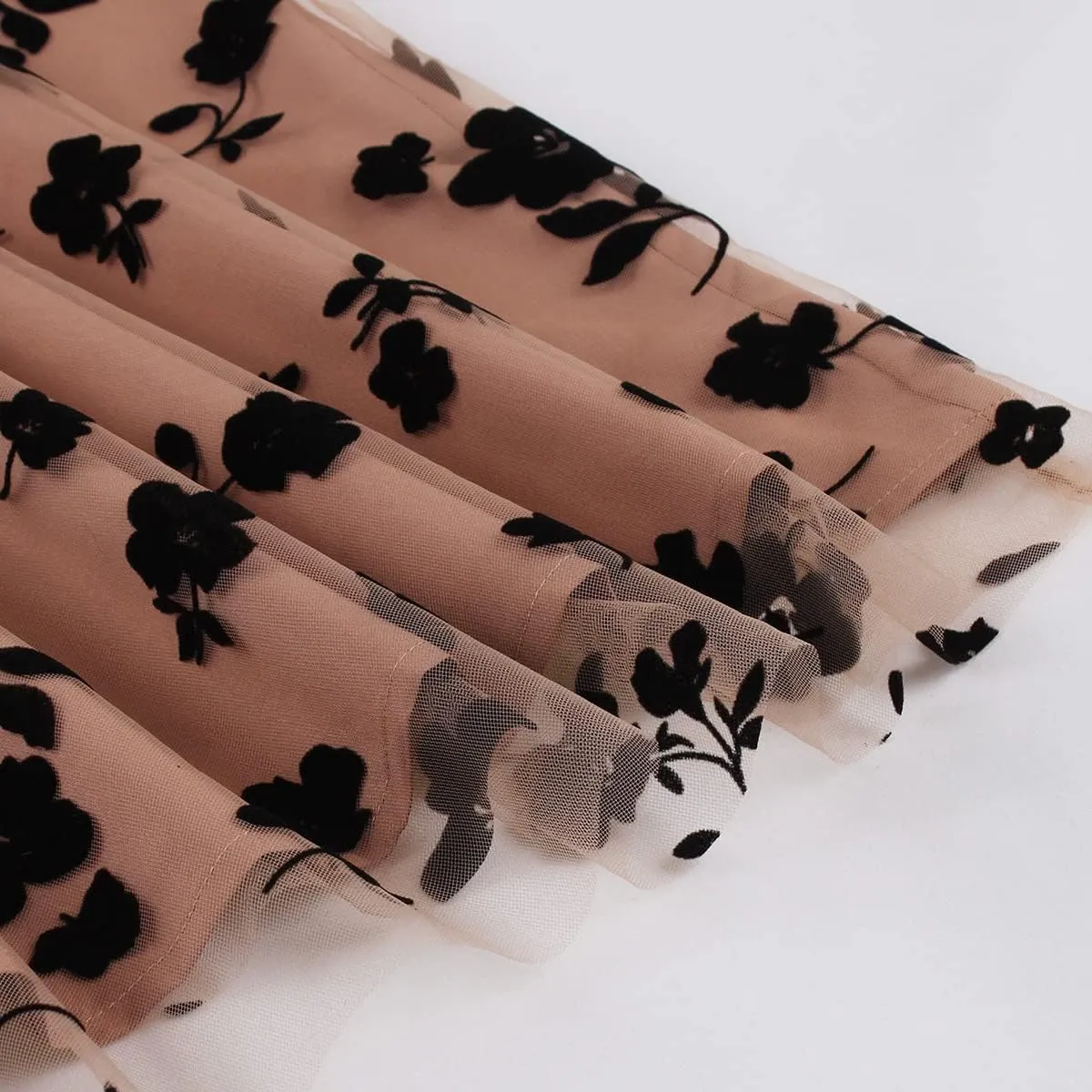 Heart Floral Long Tulle Skirts for Women Fairy Elastic High Waist Pleated A-Line Flared Midi Skirts Party Evening Tutu Skirt