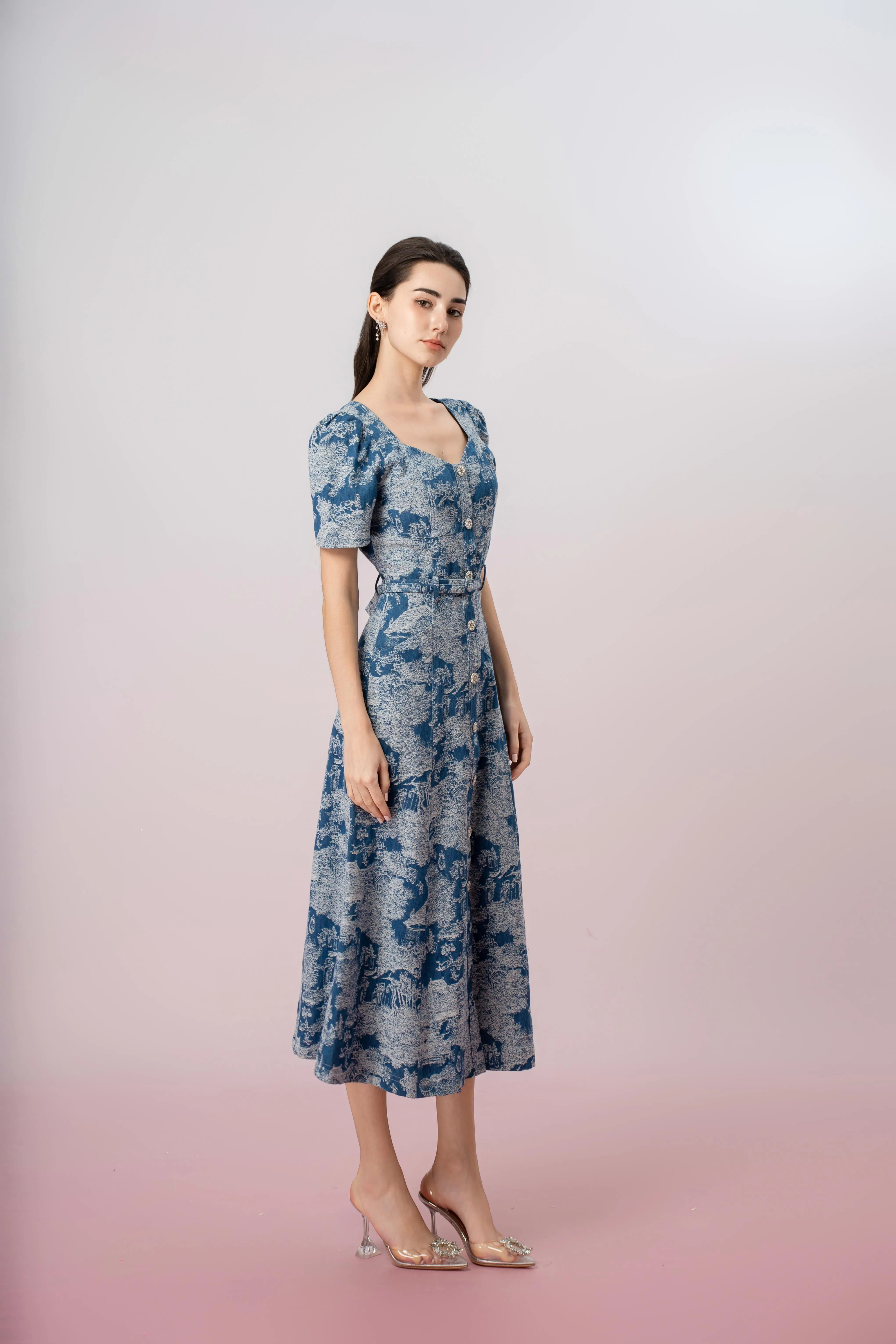 Helaine Dark Blue Button Denim Dress