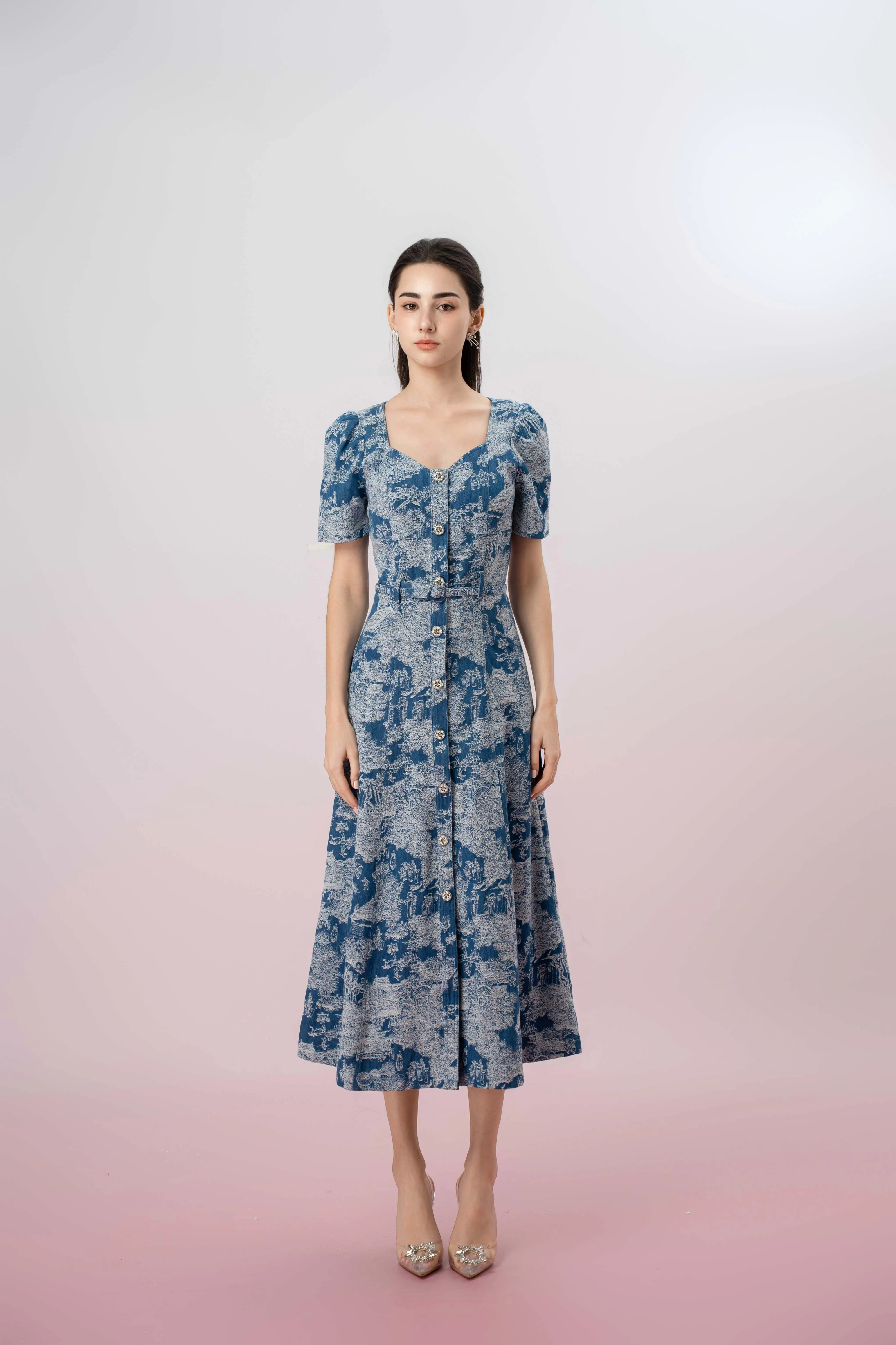 Helaine Dark Blue Button Denim Dress