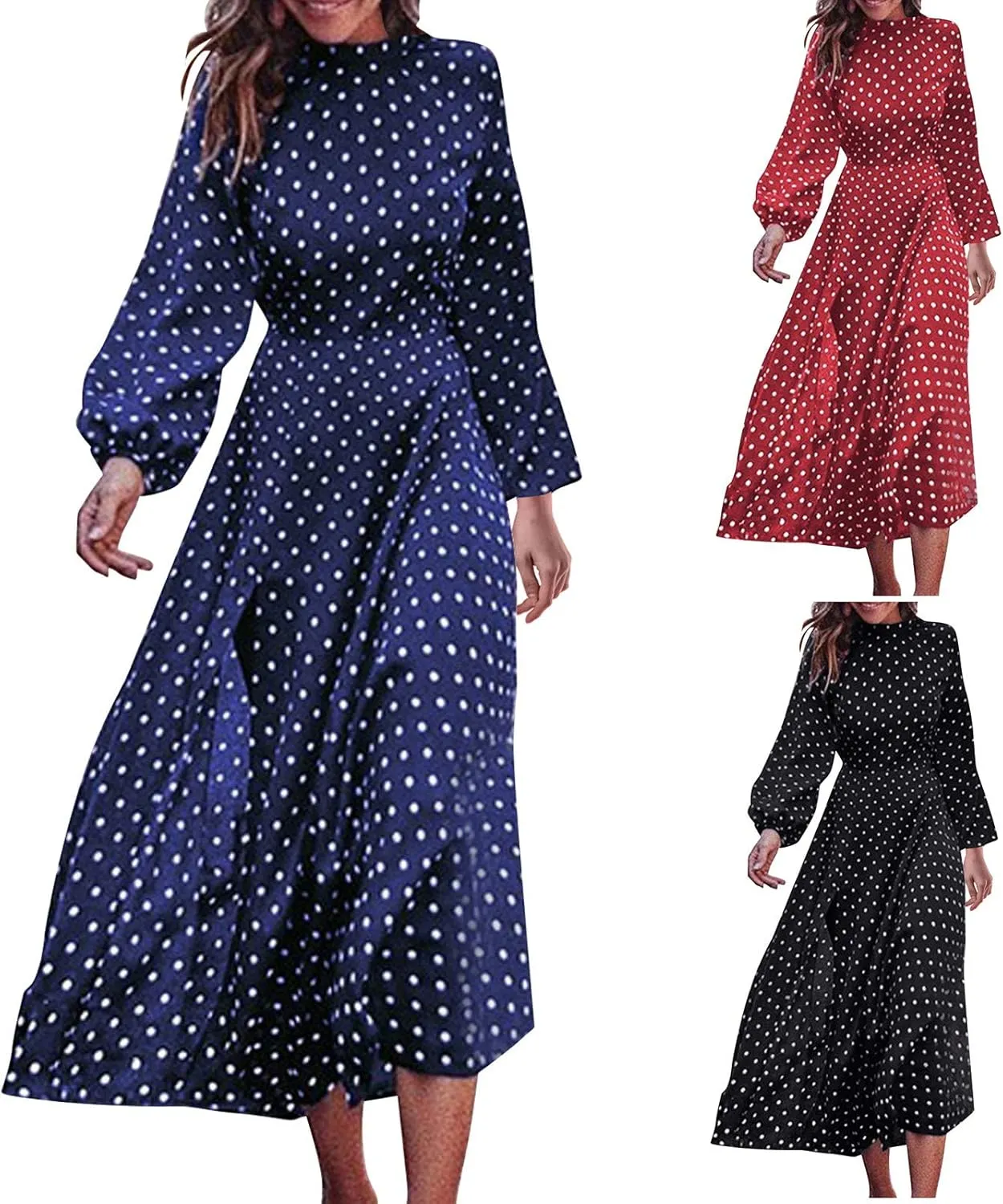 HGOOGY Boho Maxi Dresses for Women 2023 Ruched Flowy Polka Dot Dress Plus Size Modest Long Slim Fit A-Line Sundress