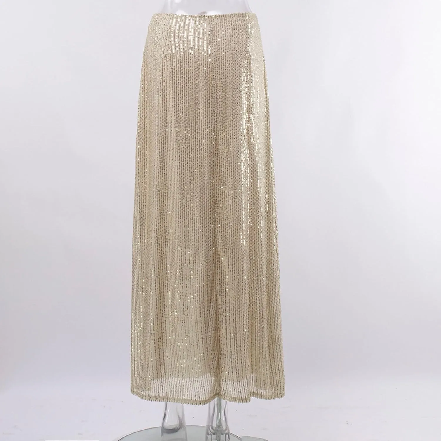 HGps8w Shiny Sparkly Sequin Maxi Skirt for Women Sexy Glitter High Waist Stretch Long Skirts Night Out Bodycon Party Clubwear