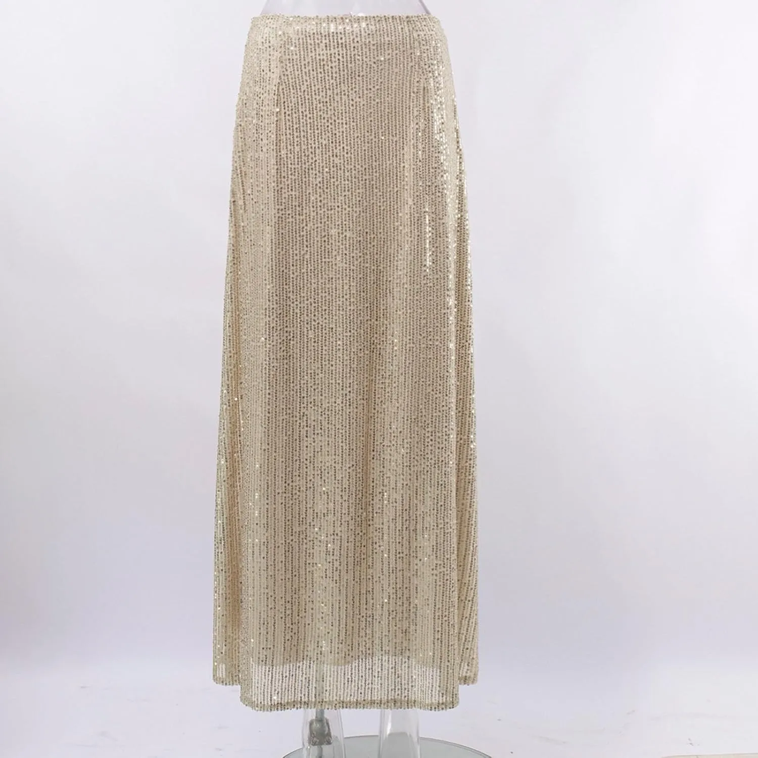HGps8w Shiny Sparkly Sequin Maxi Skirt for Women Sexy Glitter High Waist Stretch Long Skirts Night Out Bodycon Party Clubwear