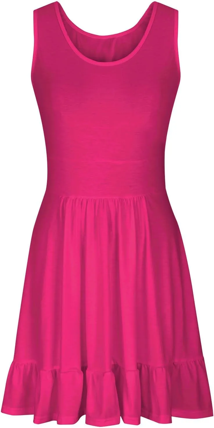 HGps8w Women's Beach Sundress Casual Solid 2025 Summer Sleeveless Loose Ruffle Hem A Line Mini Tank Dresses