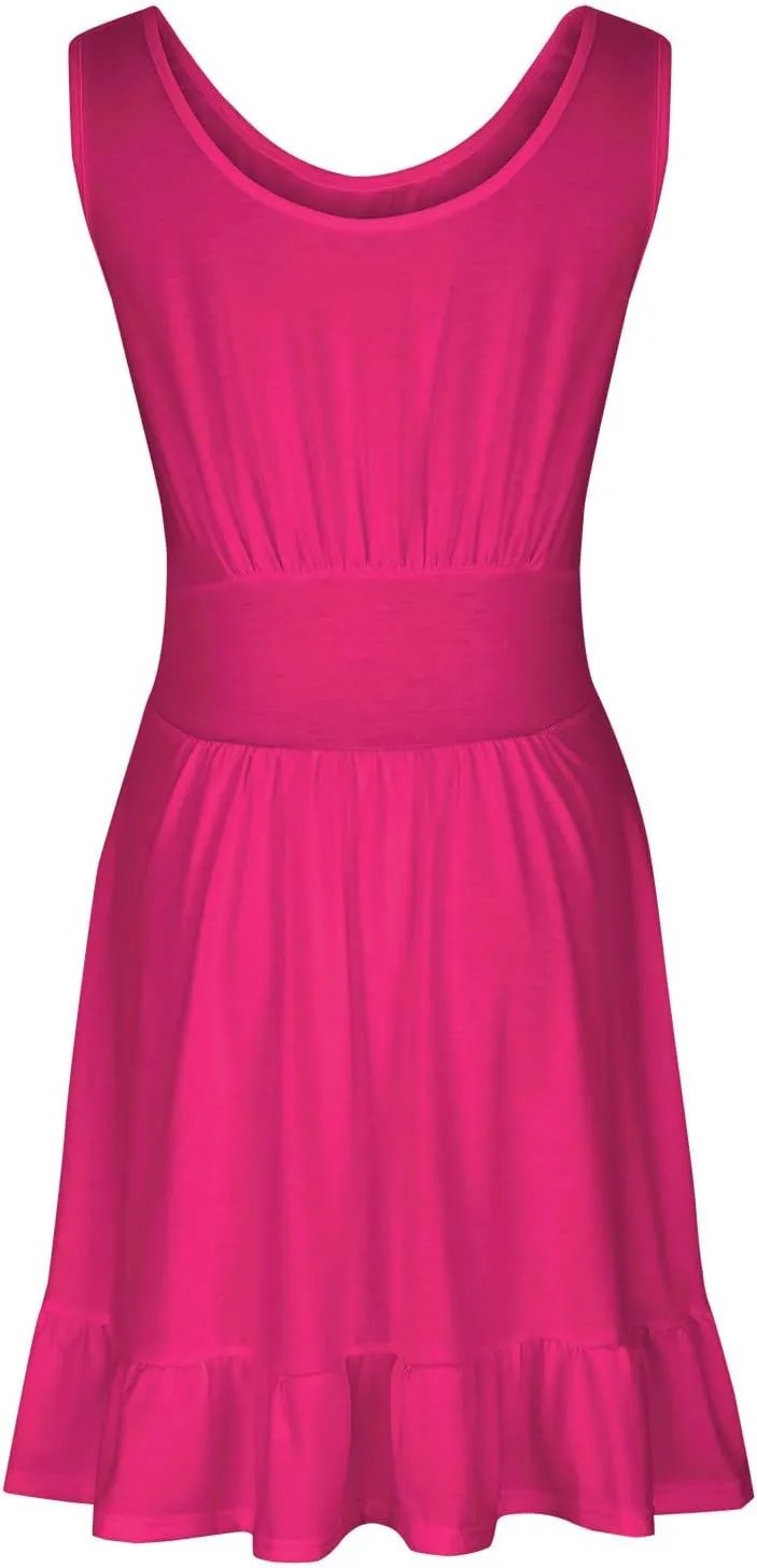 HGps8w Women's Beach Sundress Casual Solid 2025 Summer Sleeveless Loose Ruffle Hem A Line Mini Tank Dresses