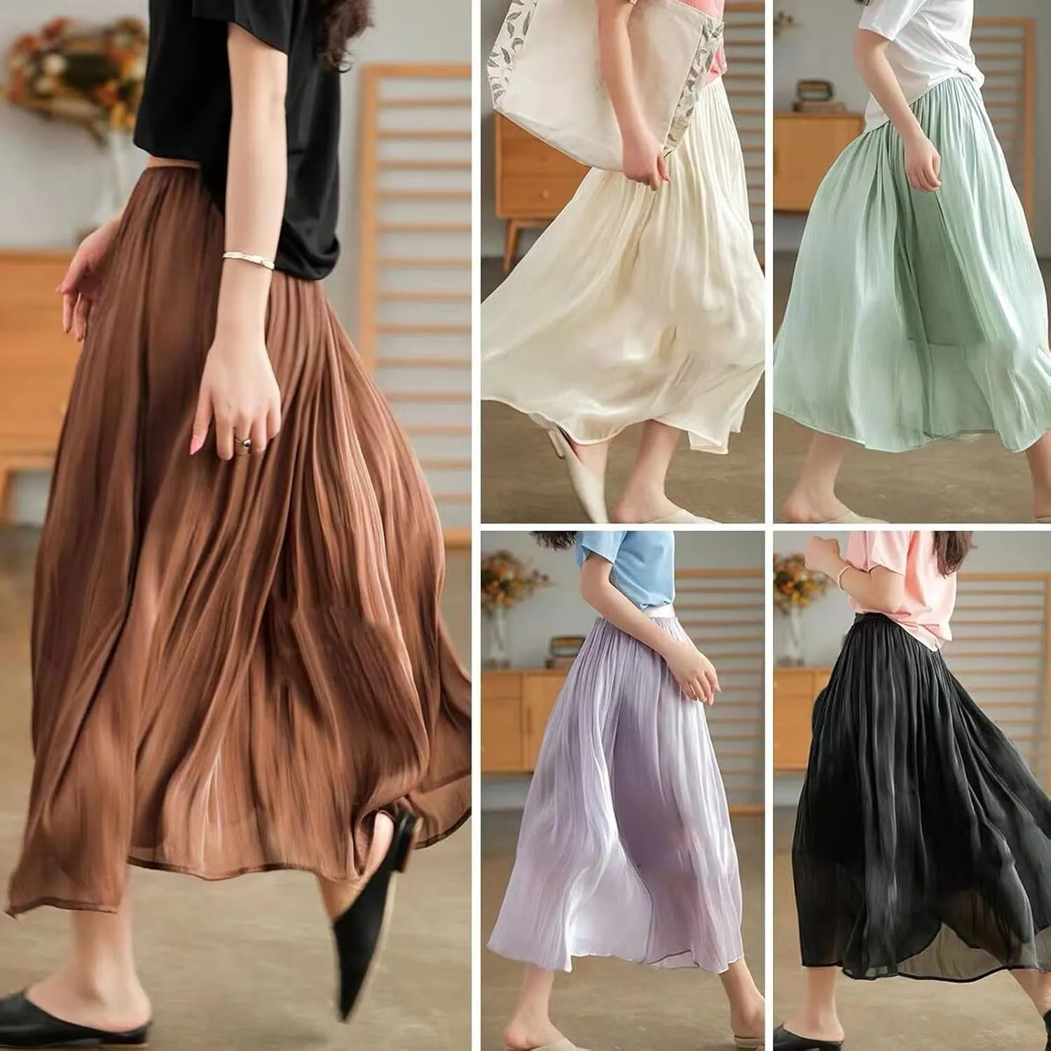 HGps8w Women's Streamer Tulle Skirts Elastic High Waist Pleated Mesh Flowy A-Line Party Midi Long Tutu Skirts