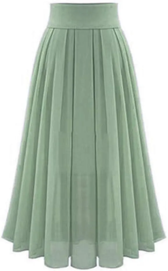 High Waist Women's Skirts Pleated A Line Robe Solid Chiffon Flowy Rise Summer for Women 2023 Sweet Dress Fashion Green